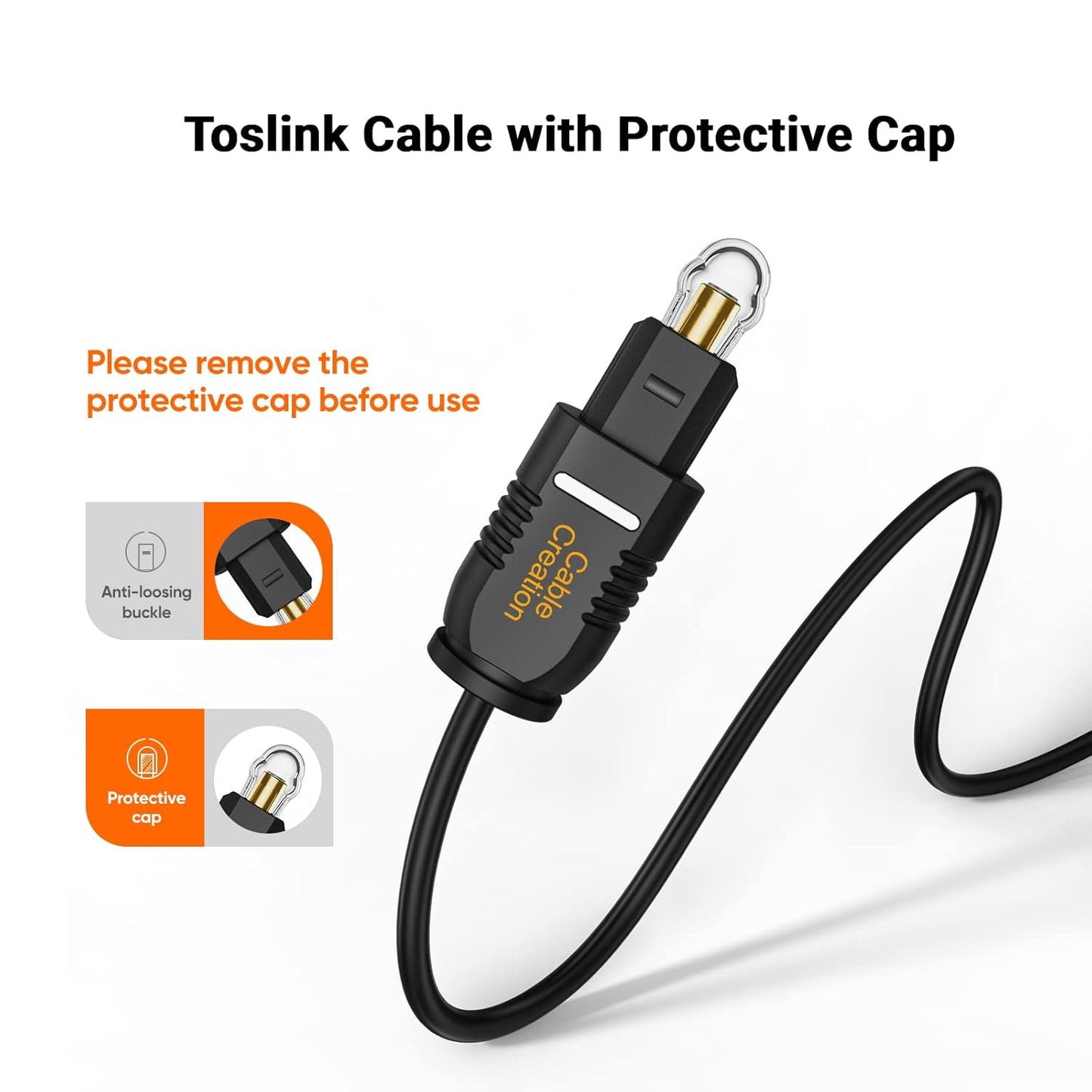 3.3FT, PS4, CableCreation Optical Digital Audio Cable Thin Fiber Optic Toslink Gold Plated S/PDIF Cord for Home