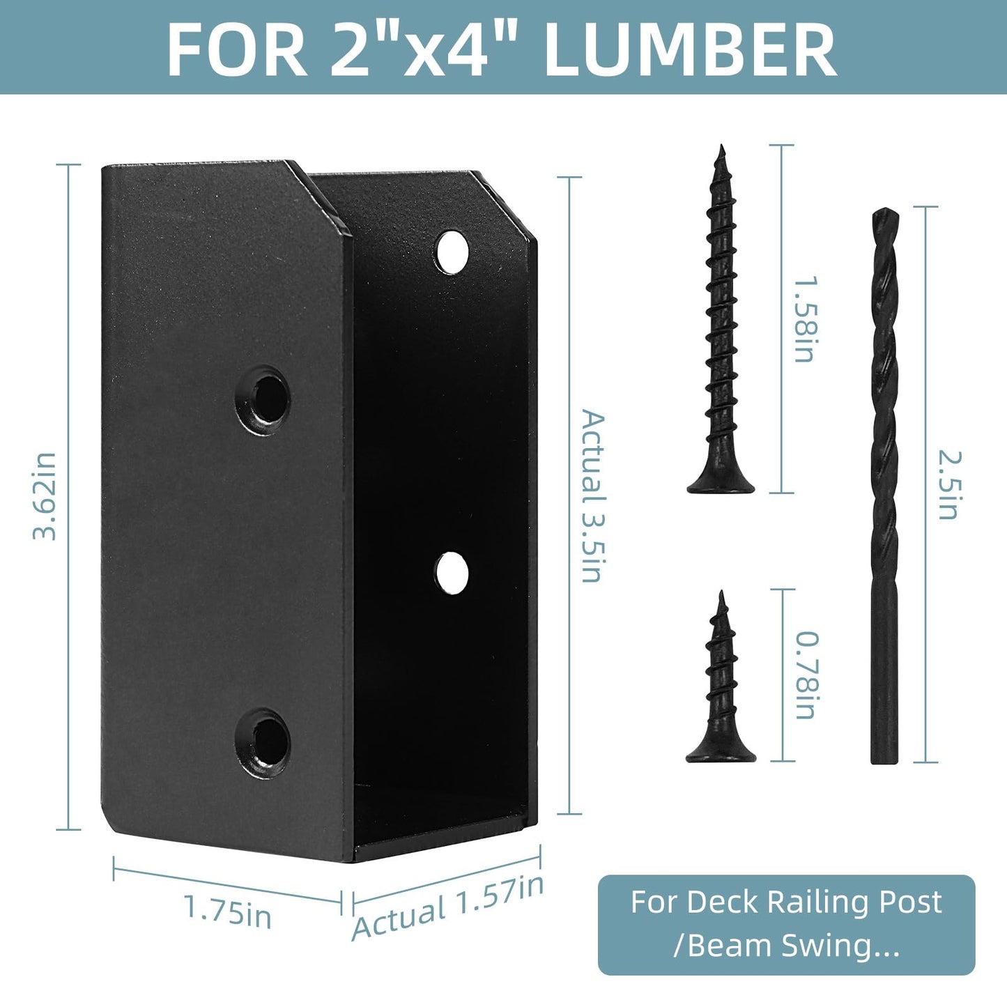 Rasugarlary Deck Railing Brackets Connectors, 2x4 Brackets (Actual 1.5"x3.5") for Fence Railing Handrail Stair Wood Lumber Post with Screws, Black(Parallel,32 Pcs)