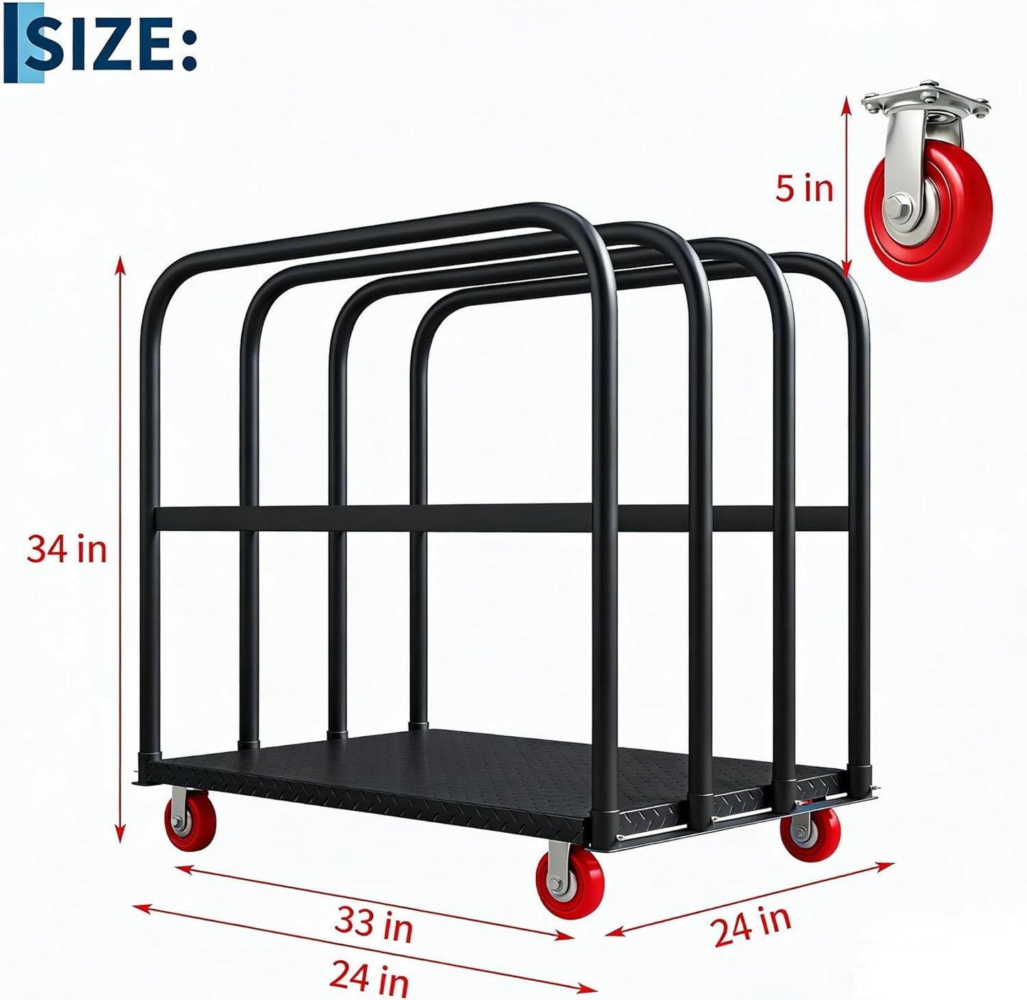 2000LBS Heavy Duty Folding Platform Cart - Dual Side Handrails - 37x24 Inch All-Weather Rolling Computer Tower Dolly - 5" 360° Swivel Wheels - Easy Storage - Black | 2 Brake Wheels + 2 Global Wheels