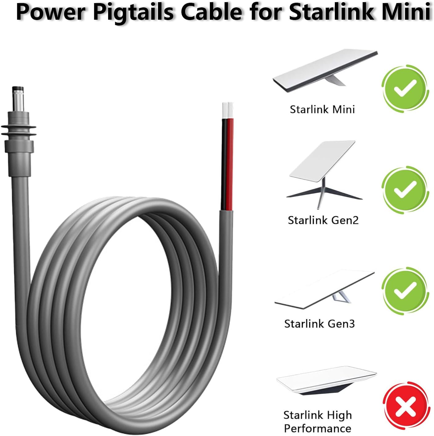Msvueioe 6.5FT 14AWG 5.5mm 2.1mm Power Pigtails Cable Compatible with Starlink Mini, DC x Male Plug to Bare Wire Open