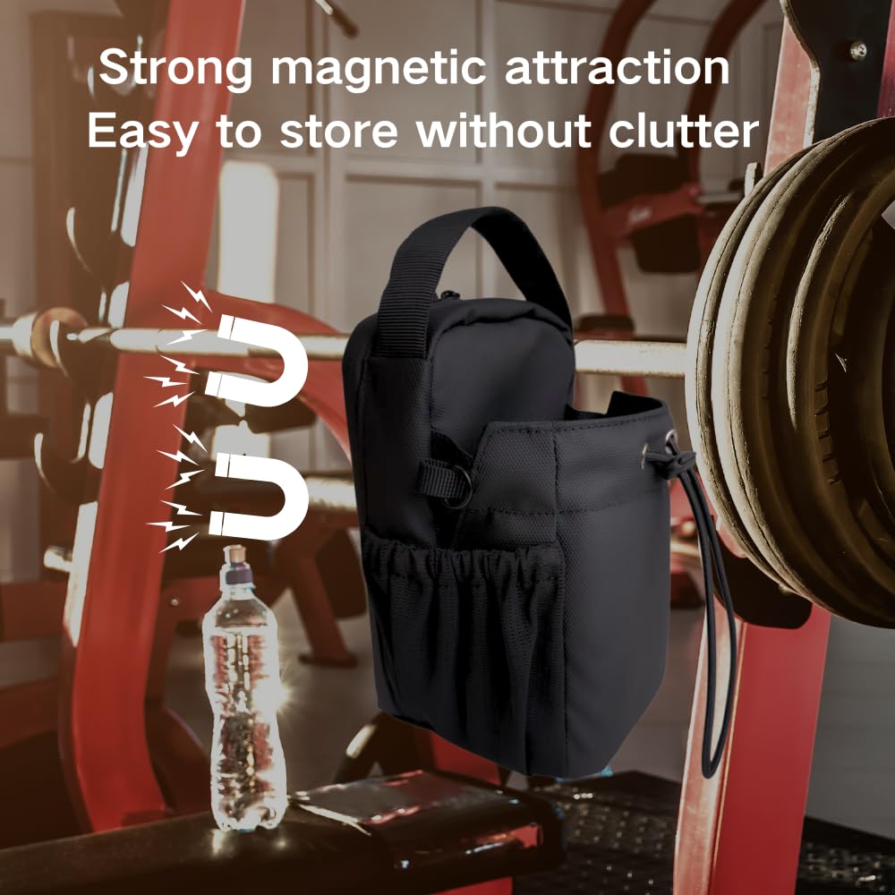 YOXCAN Magnetic Gym Bag Strong Magnetic Water Bottle Carrier Holder Durable Waterproof Fitness Organizer Workout Bag Gym Magnetic Accessories Bag Sleeve for Men Women (Black)
