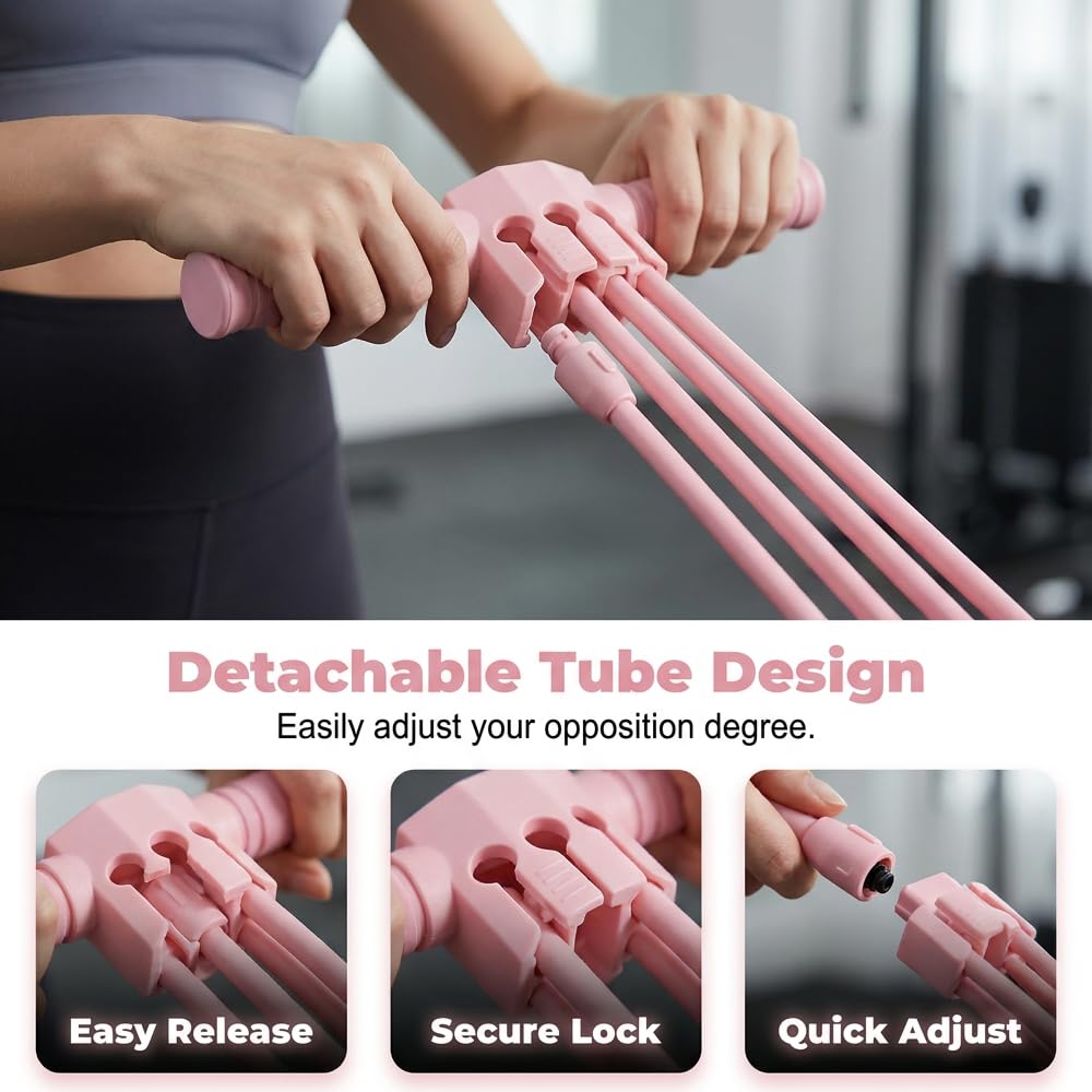 Multifunction Pedal Resistance Bands with Handles for Full Body Home Workout, 2026 Upgrade 6-Tube Elastic Yoga Pedal Puller Resistance Band, Adjustable Tension, Target Abs, Arms & Legs (Pink)