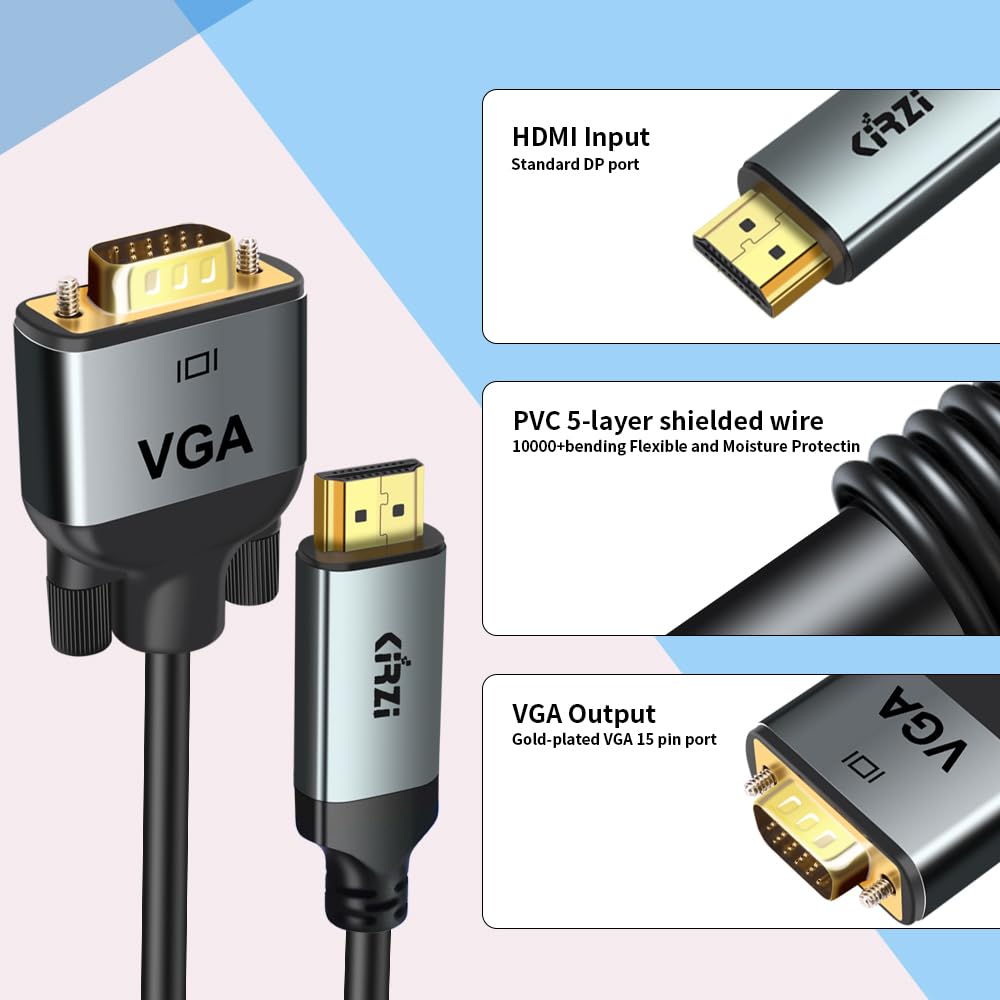 (50ft) HDMI to VGA Cable, Uni-Directional HDMI Computer to VGA Monitor Cable