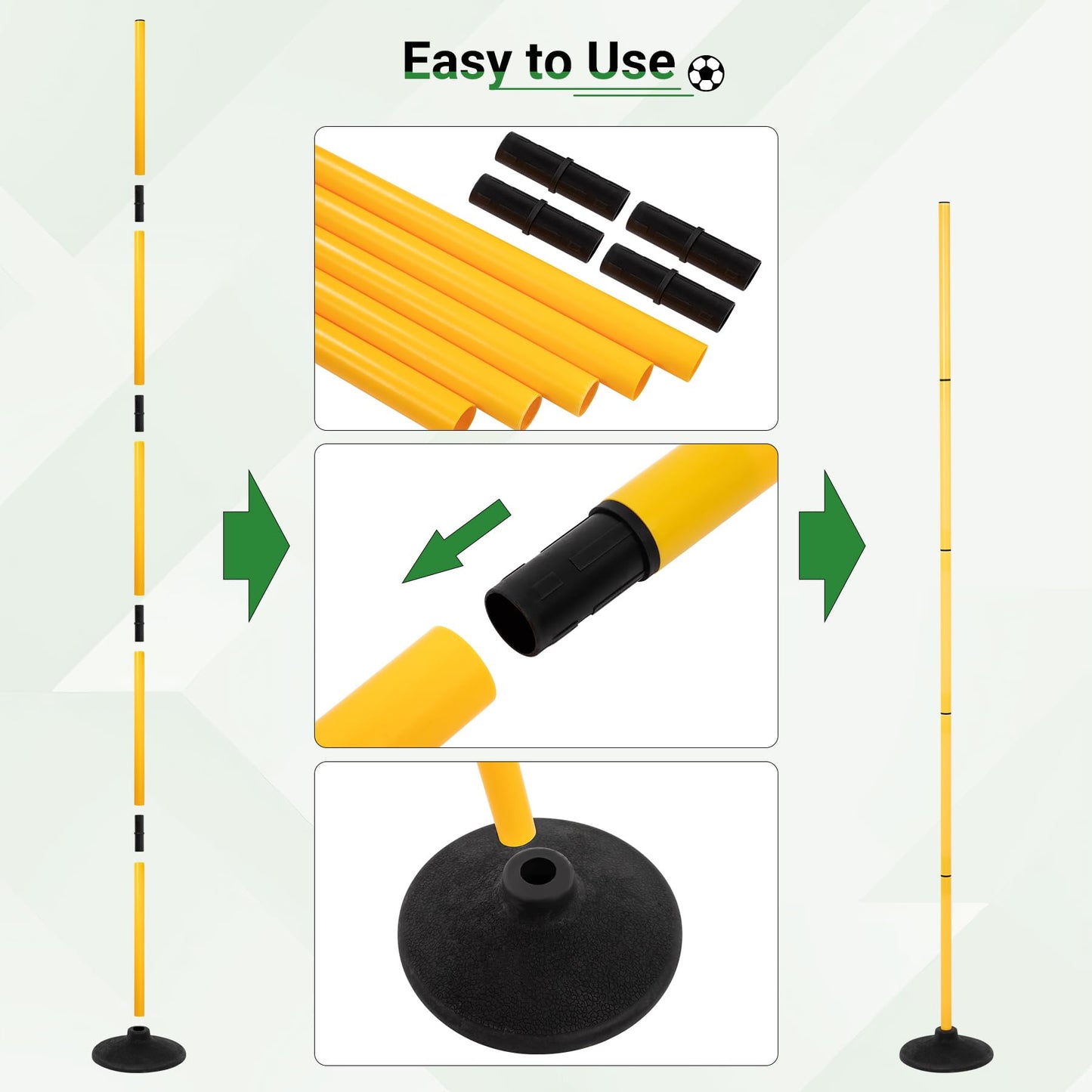 Neoaider 6 FT Agility Poles for Soccer, Basketball, Football, Equestrian, Pet Training, 4 Pack Detachable Soccer Poles w/Rubber Bases, Pole Bending Poles for Horses, Indoor/Outdoor Use