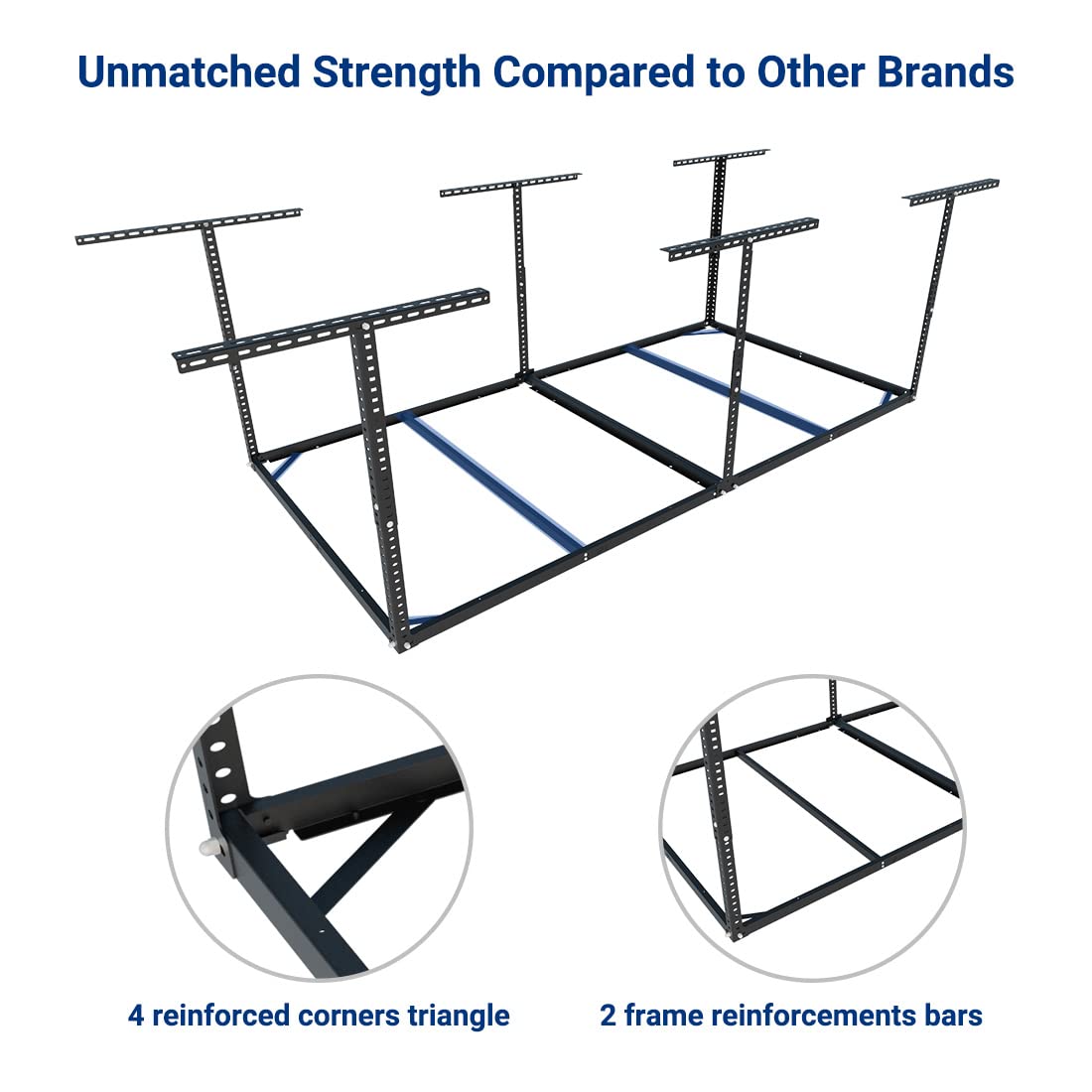 FLEXIMOUNTS 4x8 Overhead Garage Storage Rack without Decking, Storage Organization System, Heavy Duty Metal Garage Ceiling Racks, 600lbs Weight Capacity, Black, Lite Series