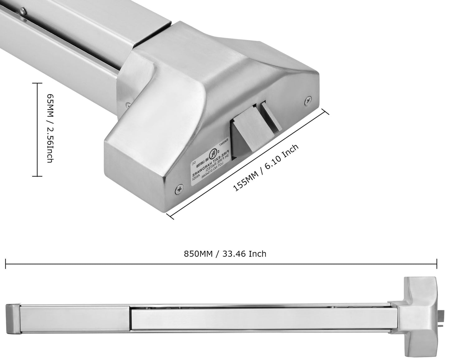 304 Stainless Steel Push Bar Panic Exit Device with Exterior Lever Handle, UL10C & ANSI Grade 1 Certified, Emergency Exit Door Hardware for Commercial Safety & Durability