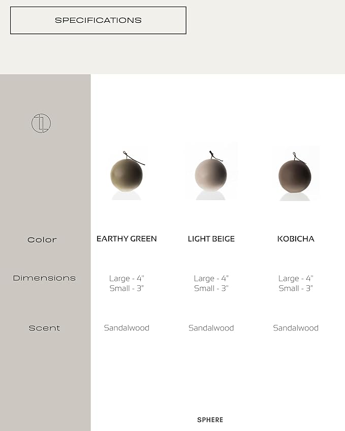 LAWA Sphere Candle - Beautiful Handmade Pillar Scented Soy Wax Elegant Aesthetic Candle Housewarming Gift Home Room Shelf Decor Idea (Light Beige, Small)