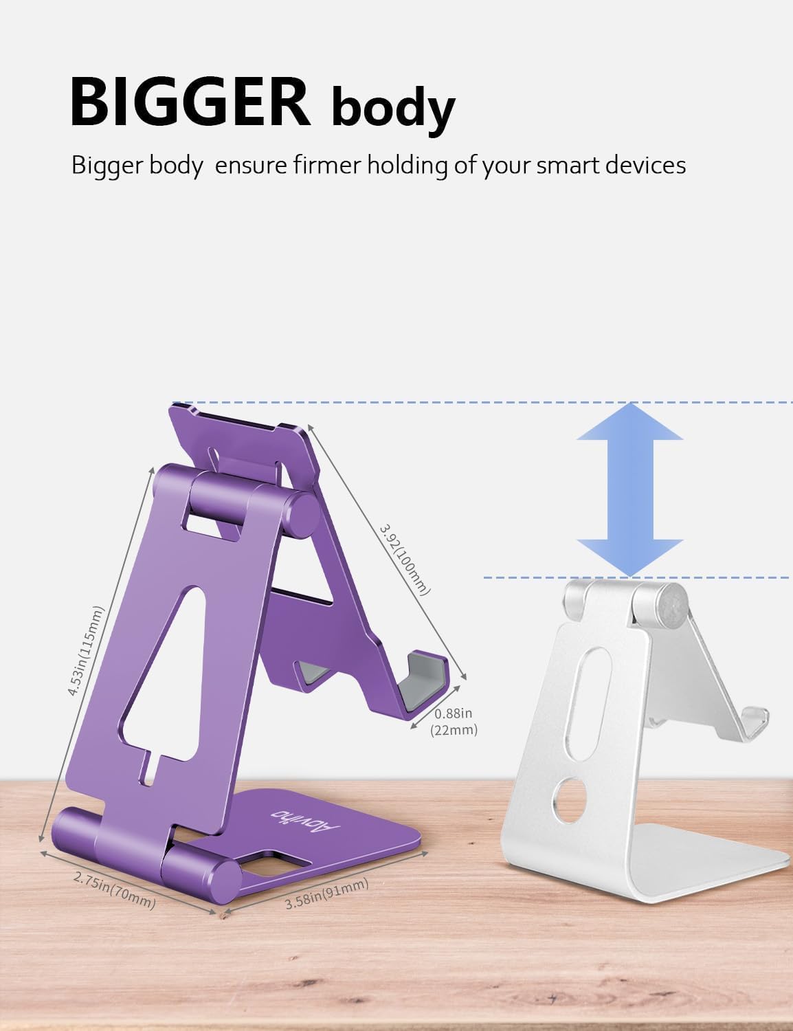 Aoviho 15 14 13 12 11 8 7 6 5 5s Cell Phone Stand for Desk, Adjustable Desktop Phone Holder Stand, Foldable Moblie