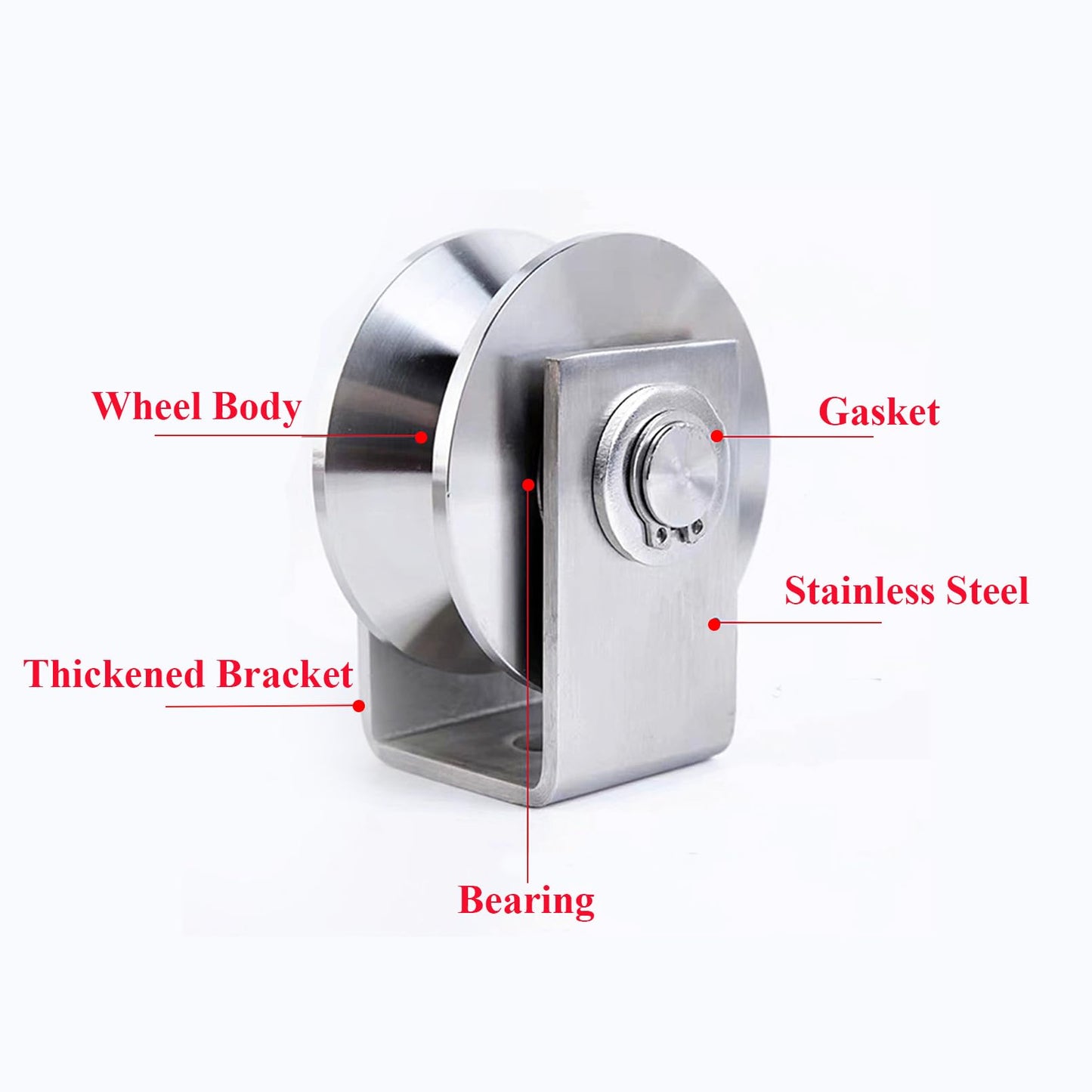 2pcs V Groove Wheel Stainless Steel Heavy Duty Wire Rope Pulley Block Sliding Gate Rollers Double Bearing Plate Caster Solid Track Rollers Wheels Fence Gate Wheel