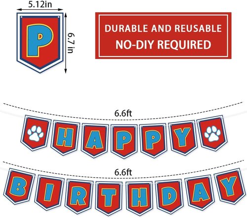 Cartoon Dog Paw Happy Birthday Banner - Adorable Decorations for Boys' 1st, 2nd, & 3rd Birthday Parties