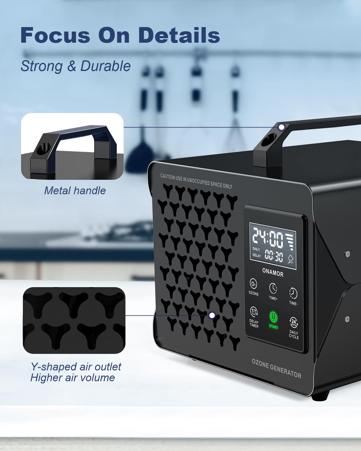 ONAMOR Digital Ozone Generator Odor Eliminator 200,000mg, Adjustable O3 & Schedule Timing, Ozone Machine Odor Removal for Home/Car/Smoke/Pet Room, Black