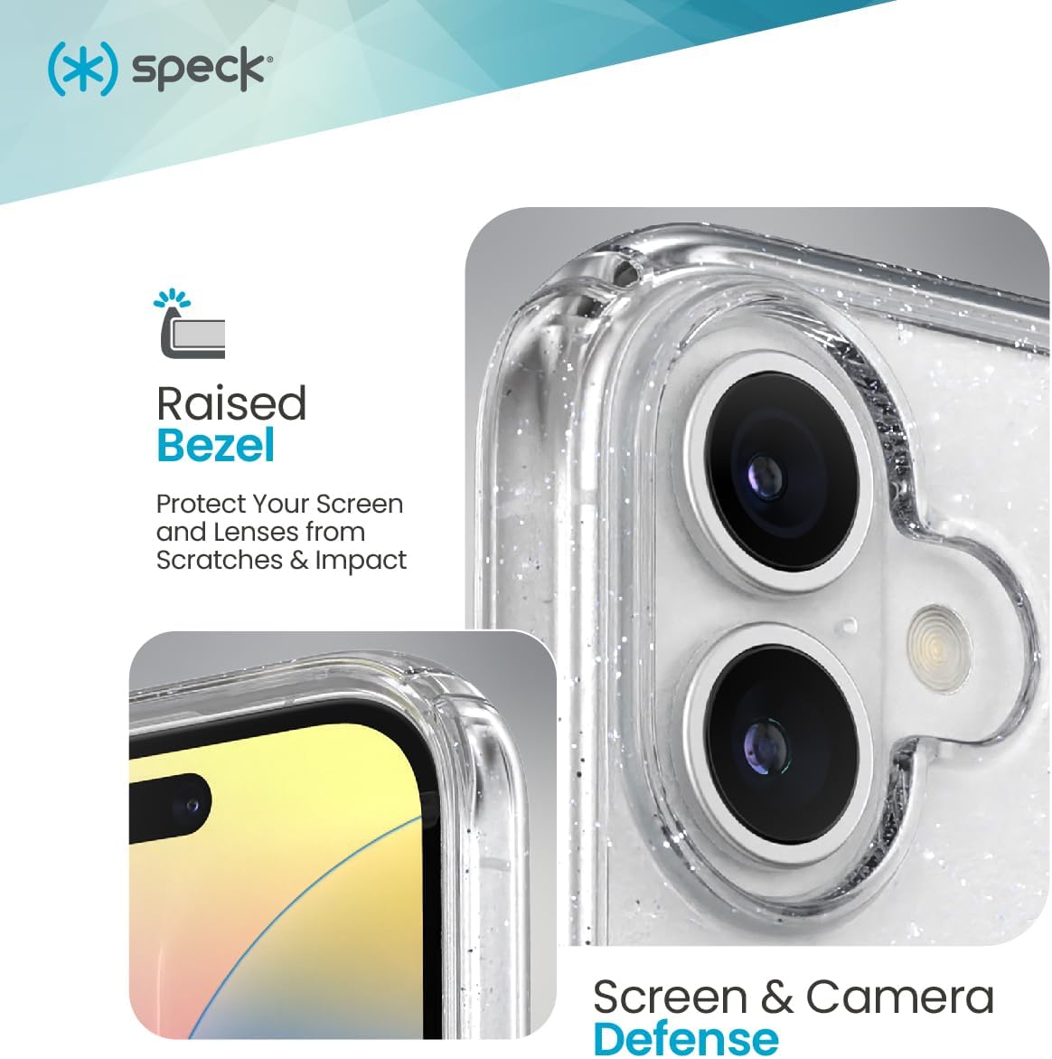 16 Speck Clear iPhone Case - Slim GemShell Phone Case - Clear/Platinum Glitter