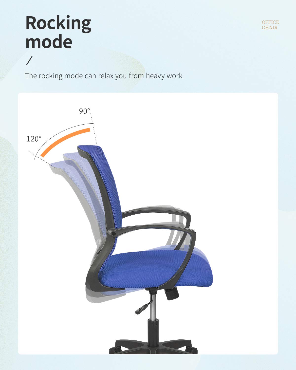 Home Office Chair Mid Back PC Swivel Lumbar Support Adjustable Desk Task Computer Ergonomic Comfortable Mesh Chair with Armrest (Blue)