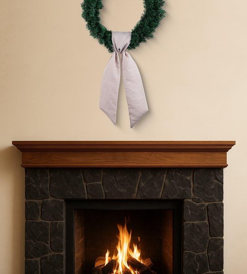 Beige White Gingham Wreath Sash - 5.12" Wide x 54.33" for Fall Thanksgiving Farmhouse Decor