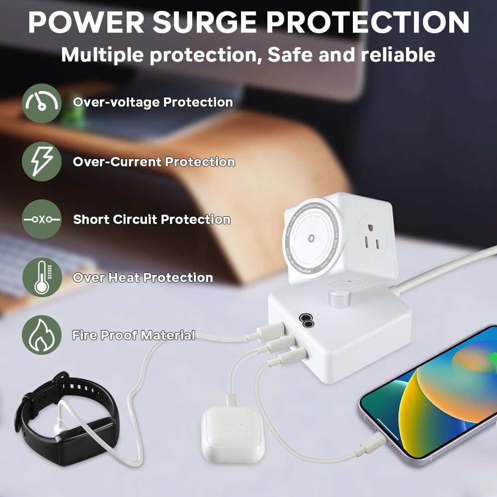 MRCSMAR 15W 180 45W Power Strips Tower Wireless Charging Station Rotatable Cube Design with Fast Charger USB Ports