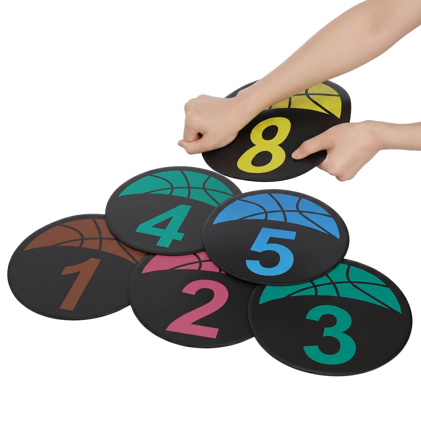 Okllen Set of 10 Basketball Poly Spots Markers, 9" Numbered Floor Dots with Storage Bag, Non-Slip Rubber Agility Training Markers for Gym, Court, Sports Drills & Coaching