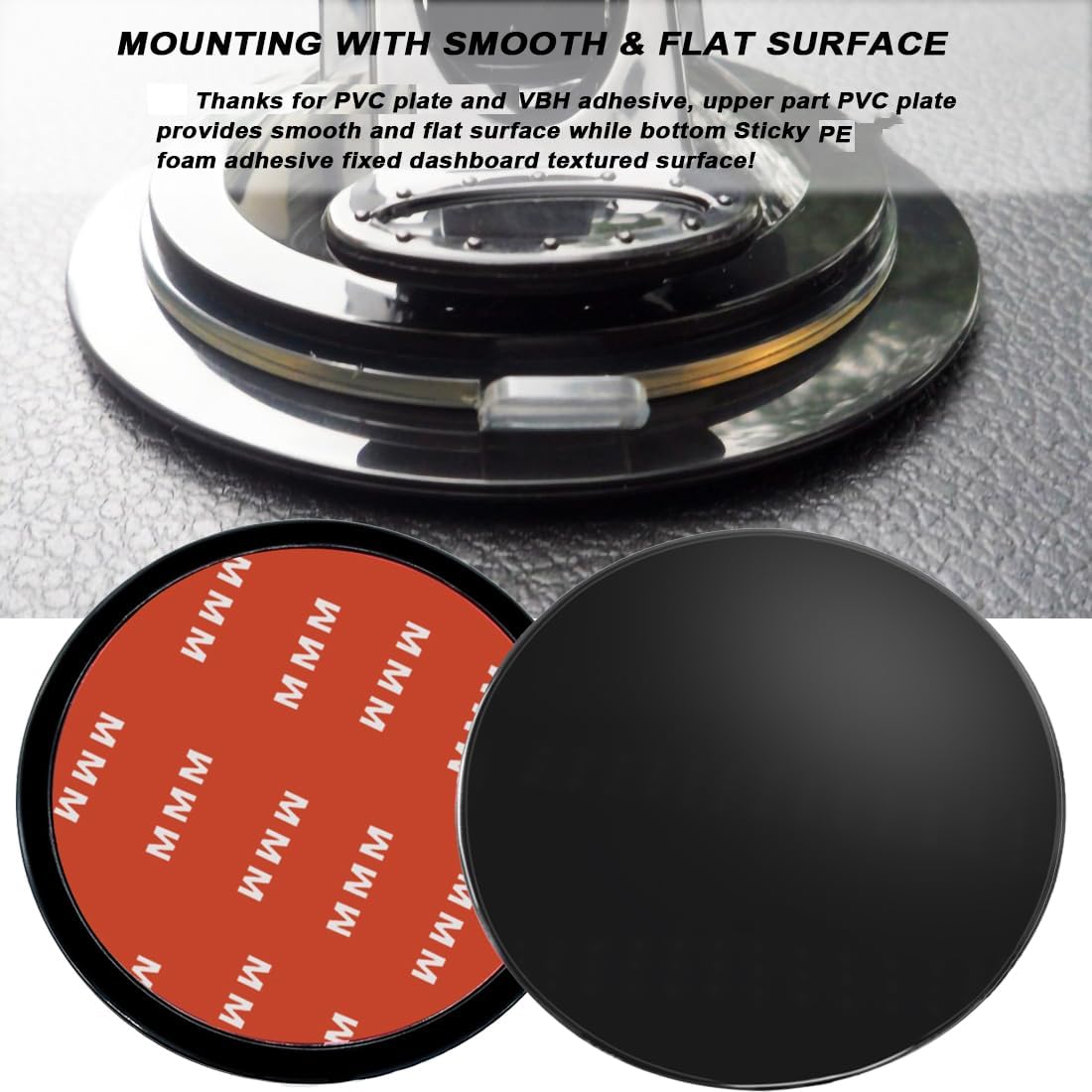 AYWFEY 4 Pack 95mm 3.74 Inch Black Adhesive Dashboard Pad Mounting Disk, Mounting Disk for Suction Cup, Dash Mount Pad