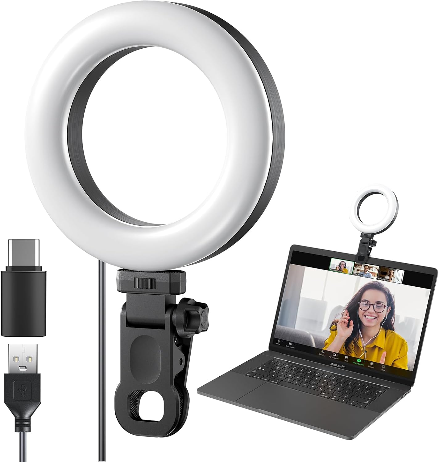 Meyin 10 Ring Light Clip on Laptop Monitor, Webcam Light Brightness Level Video Conference Lighting for Remote