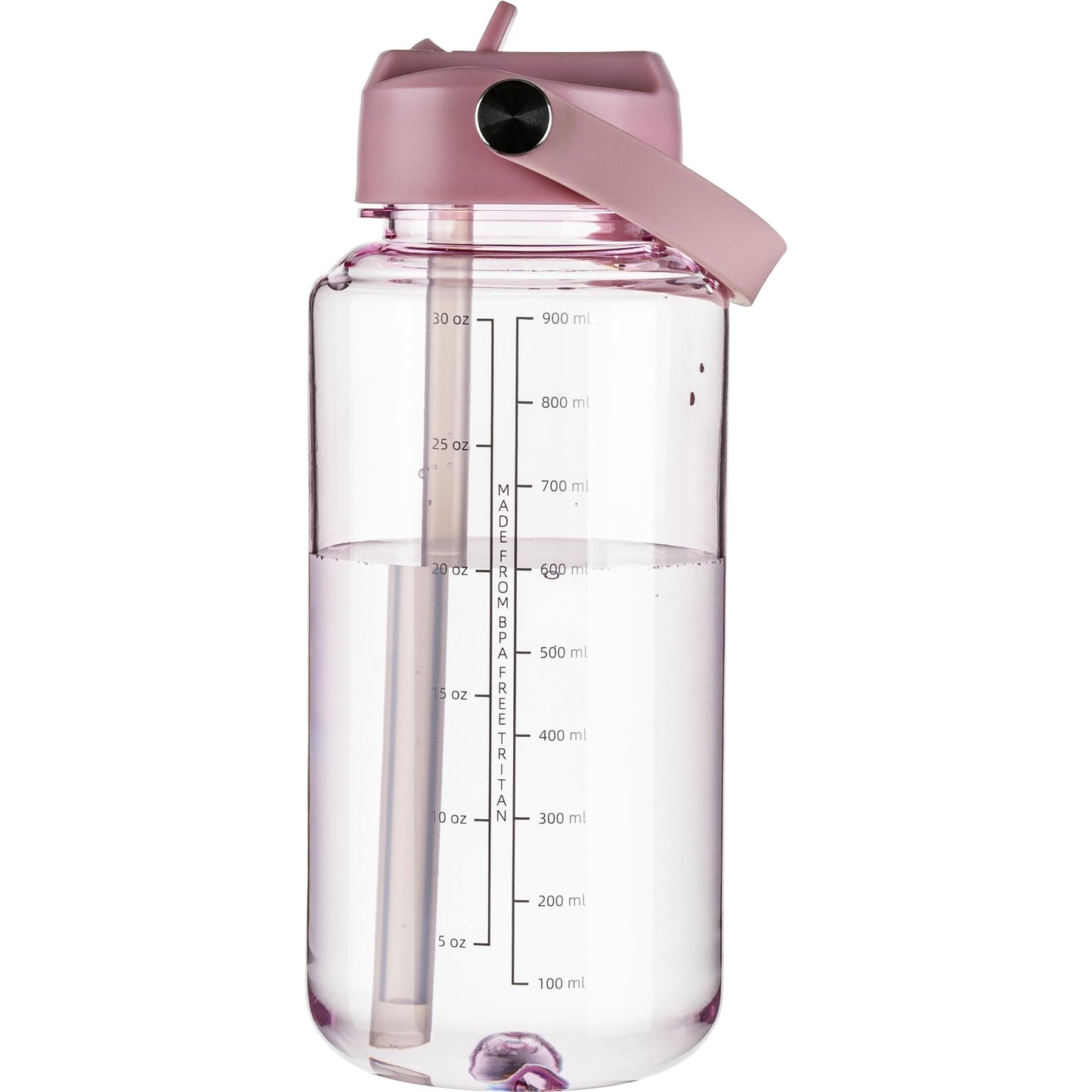 OLDLEY 32 oz Clear Water Bottle with Straw,Tritan BPA-Free, Wide Mouth, Leak Proof - for Gym, Travel, Home, School, Office (Pink)