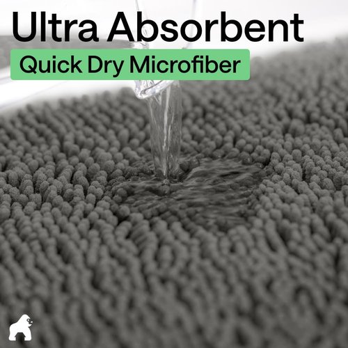 GORILLA GRIP Bath Rug Mat - Soft Absorbent Chenille | Quick-Dry Microfiber, 60x17, Charcoal