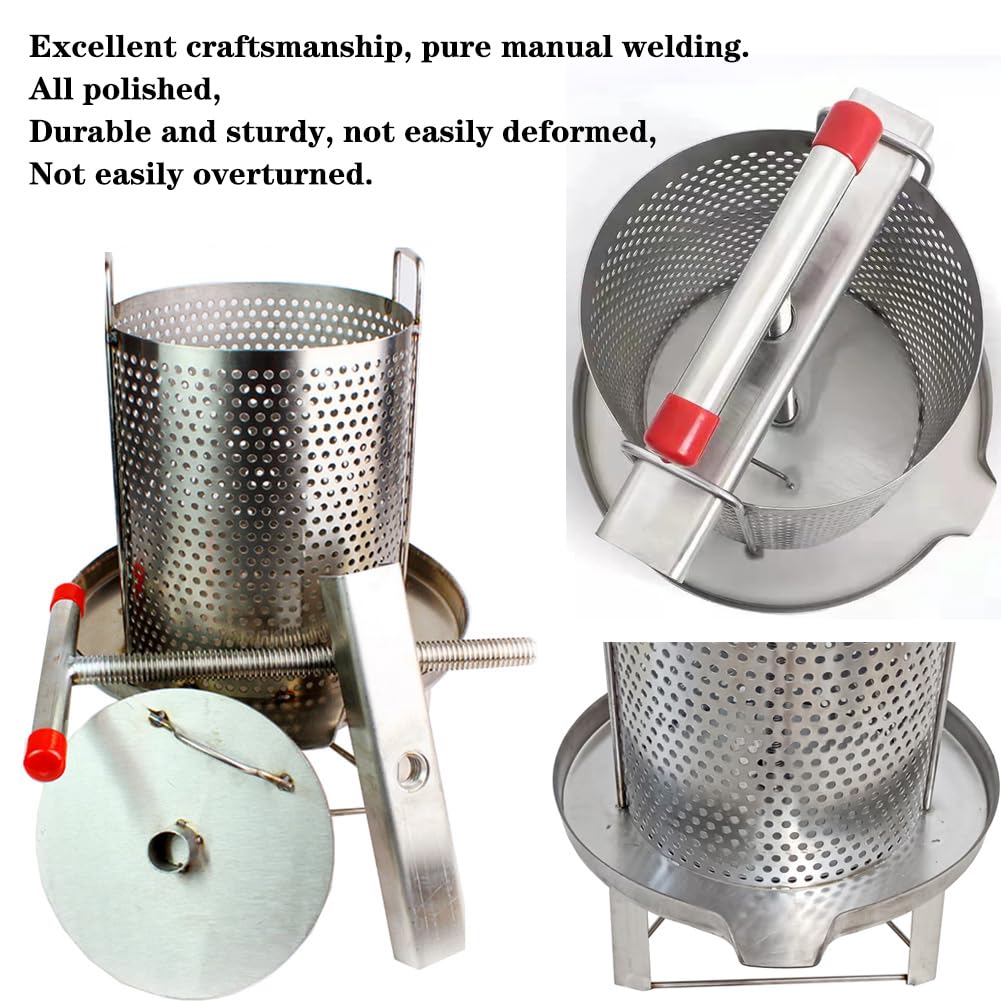 HCTOOL Honey Press Extractor Wax Machine Stainless Steel Honey Press Beeswax Machine Manual Large Bee Honey Presser Fruit Wine Press For Honey Wine Juice Vegetables Olive Oil Making