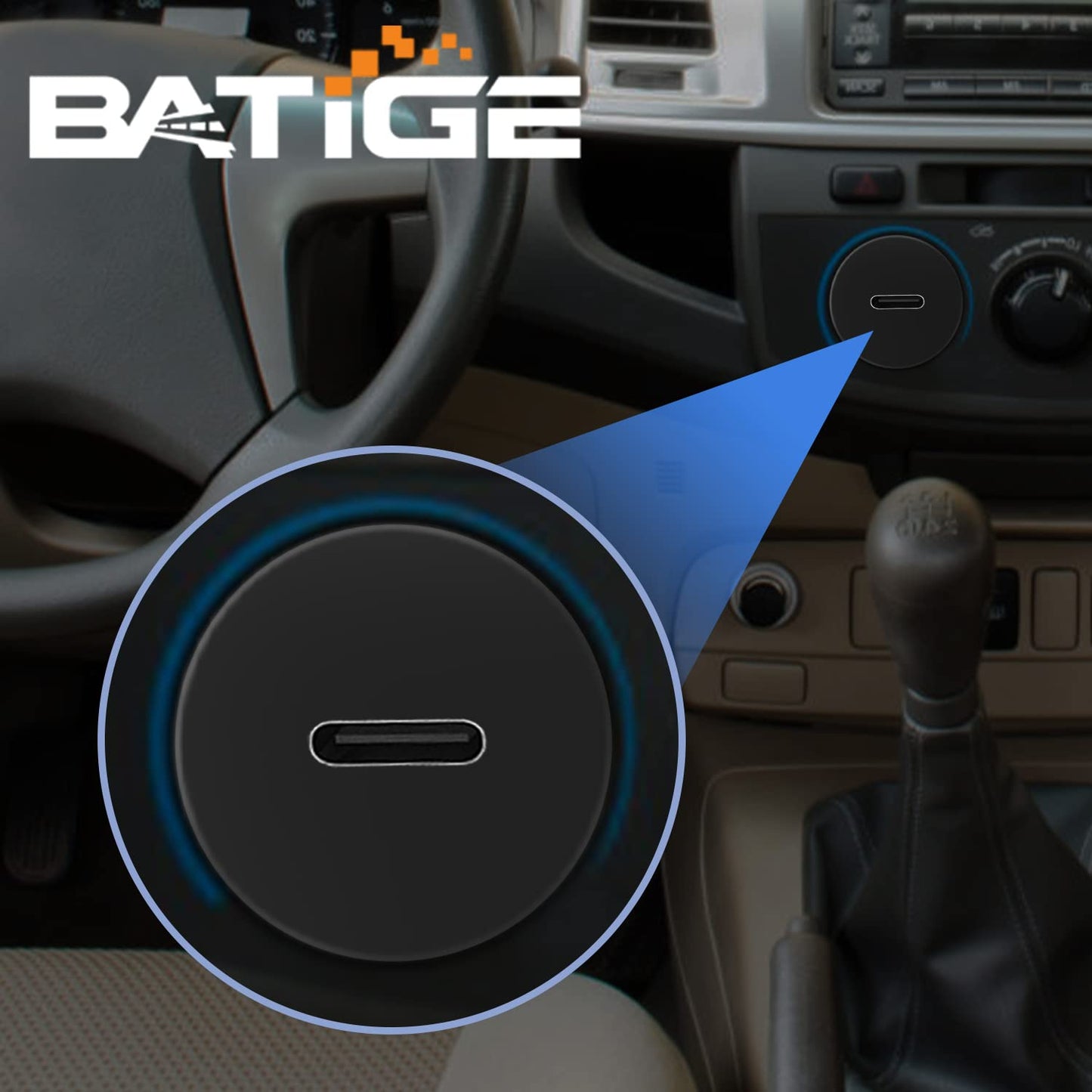 3/4" 3.1 3.1 3ft BATIGE Round Hole Small Type C Car Flush Mount Cable USB C Panel Mount Male to Female Extension Cable