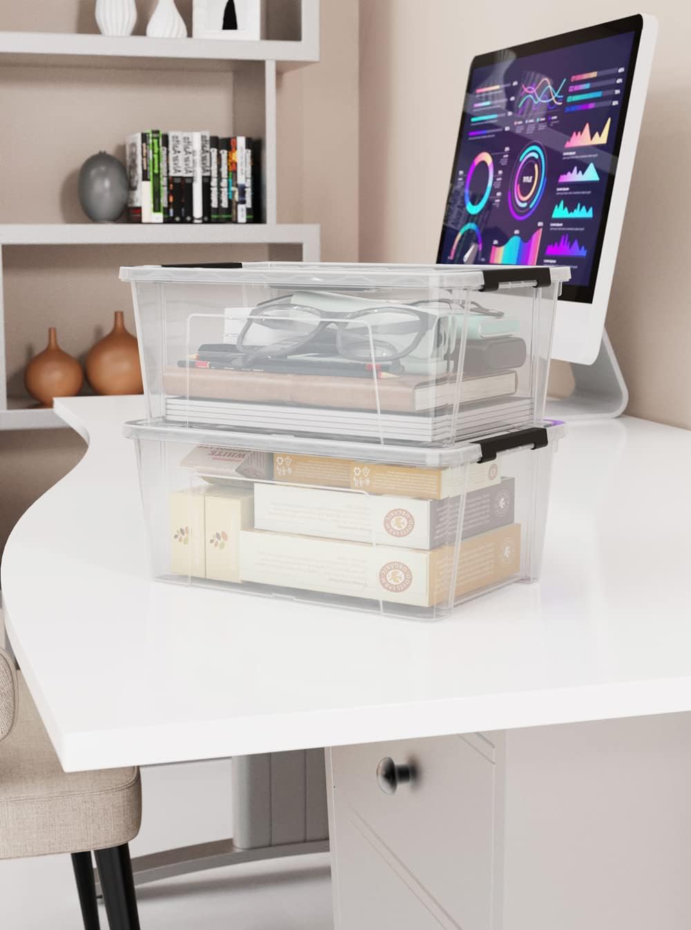 WYT Clear Storage Latch Bins - 6-Pack Organizer Boxes with Handles & Lids | 5-Litre Capacity