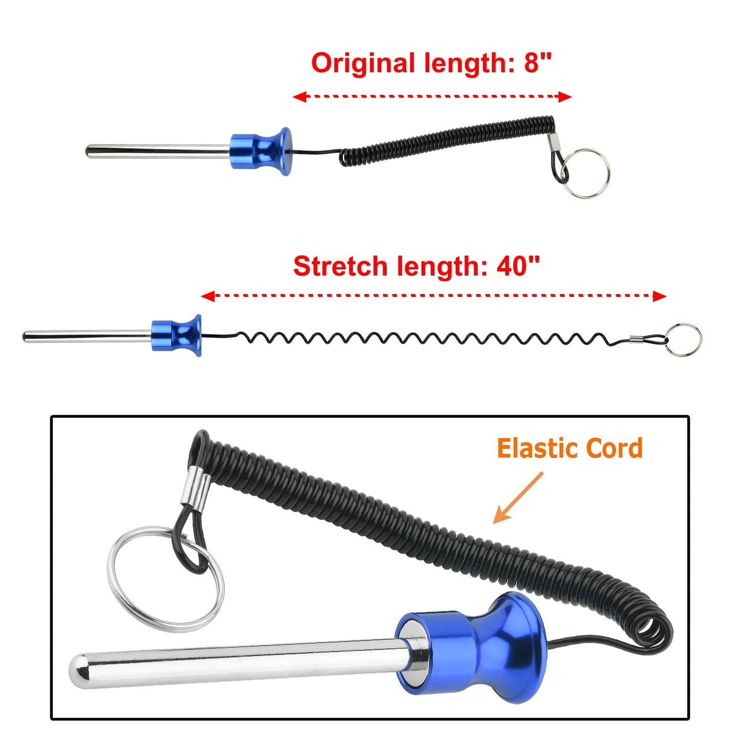 Cosmos Gym Weight Stack Pin Universal Replacement Selector Lock Pin Detent Hitch Pin, Tensile 3/8" Dia. & 4" Locking Space with Lanyard, for Gym Equipment Machine Weight Plate (Blue Knob)