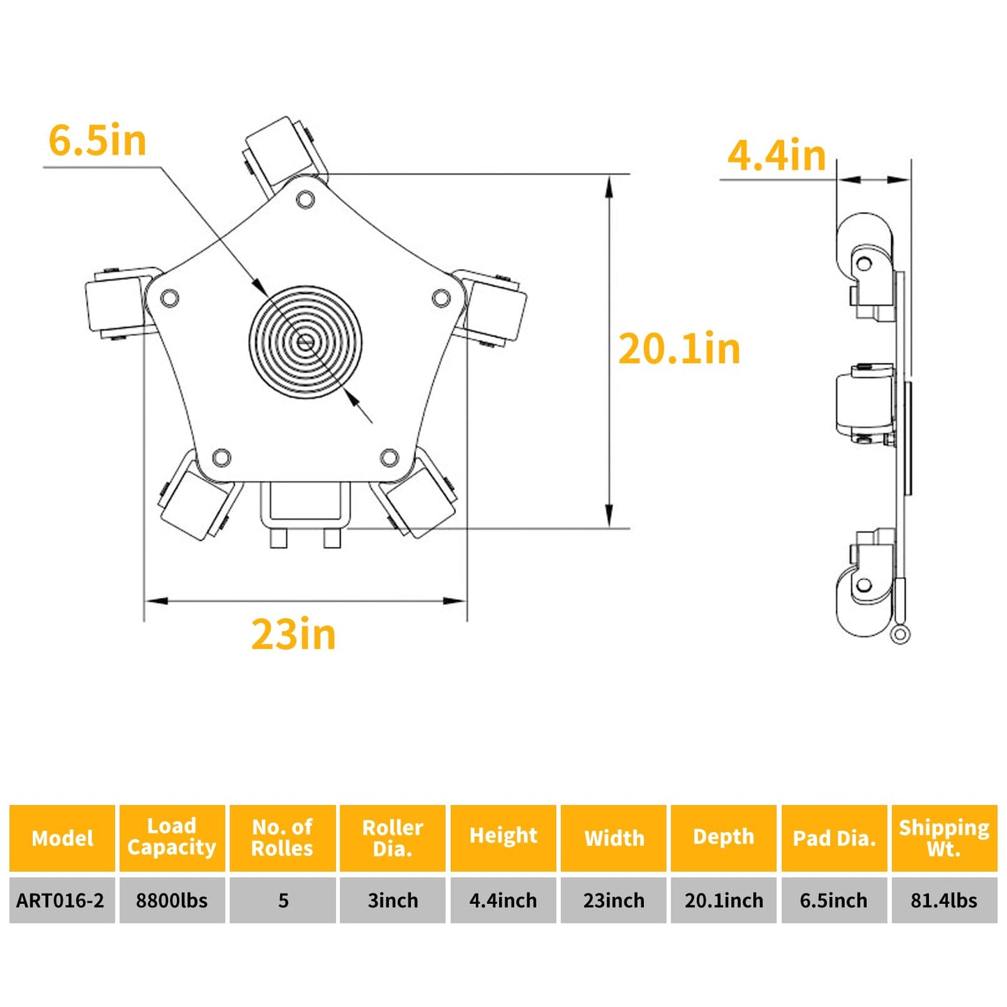 Amarite Heavy Duty Machine & Machinery Skates 8800 lbs - Integrated Casting Frame with 5X 360° Swivel Rollers for Industrial Moving