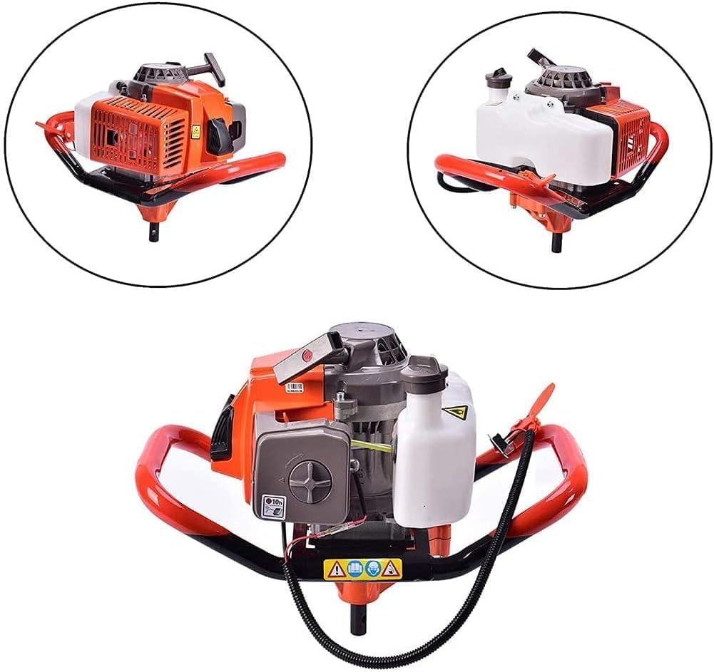 PRIJESSE 85cc Post Hole Digger 2-Stroke Petrol Gas Powered Earth Digger with 3 Auger Bits (4" 8" 12") + 2 Extension Bar (24" 24") for Farm Garden Plant Fence and Planting