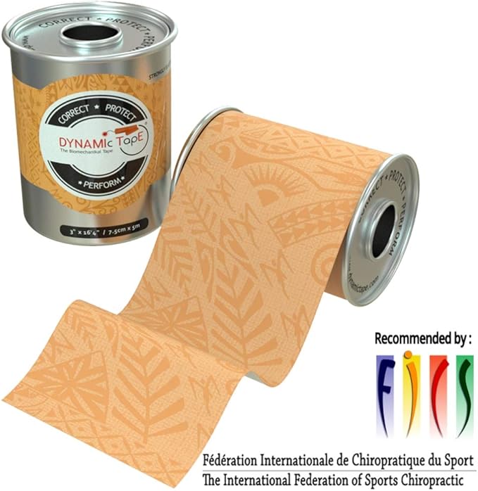 Dynamic Tape Original | Biomechanical Adhesive Tape | Physio Tape for Knee, Ankle, Shoulder, Leg, Muscle Support | Sports Tape for Football, Rugby, Ideal for Athletes | Beige & Beige - 3" (1)
