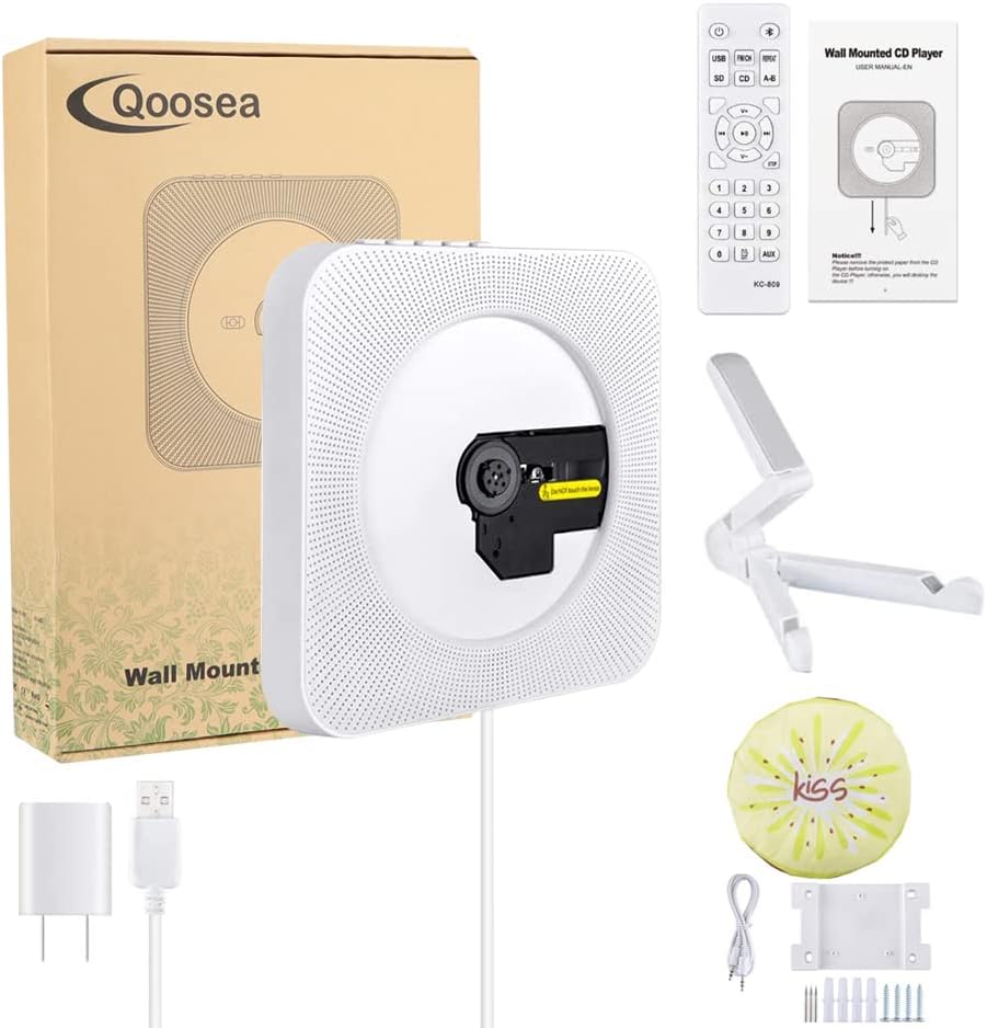 Qoosea MP3 Portable CD Player with Bluetooth, Wall Mountable CD Players Music Player Home Audio Boombox with Remote