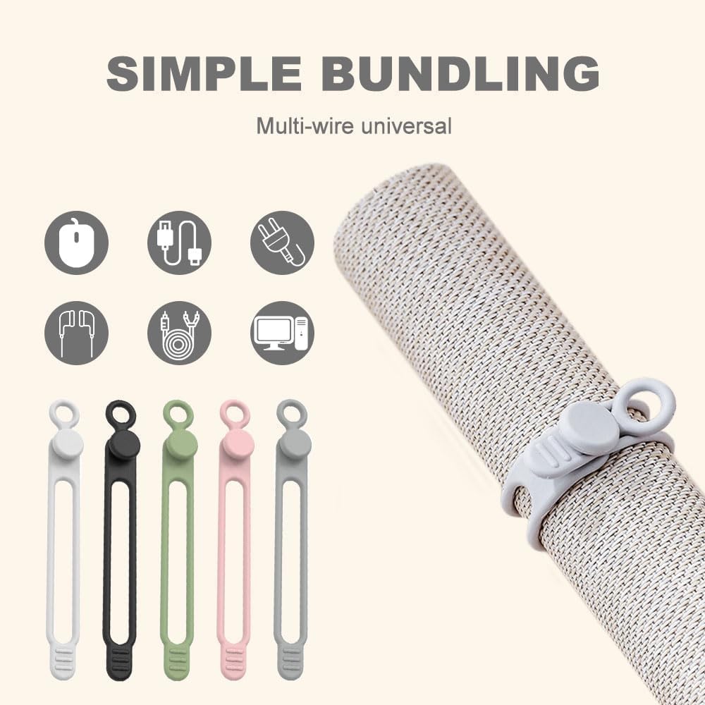 10Pcs 2026 (10pcs) Silicone Cable Ties, New Data Cable Organizer, Silicone Cable Ties Cable Management Organizer, Cable