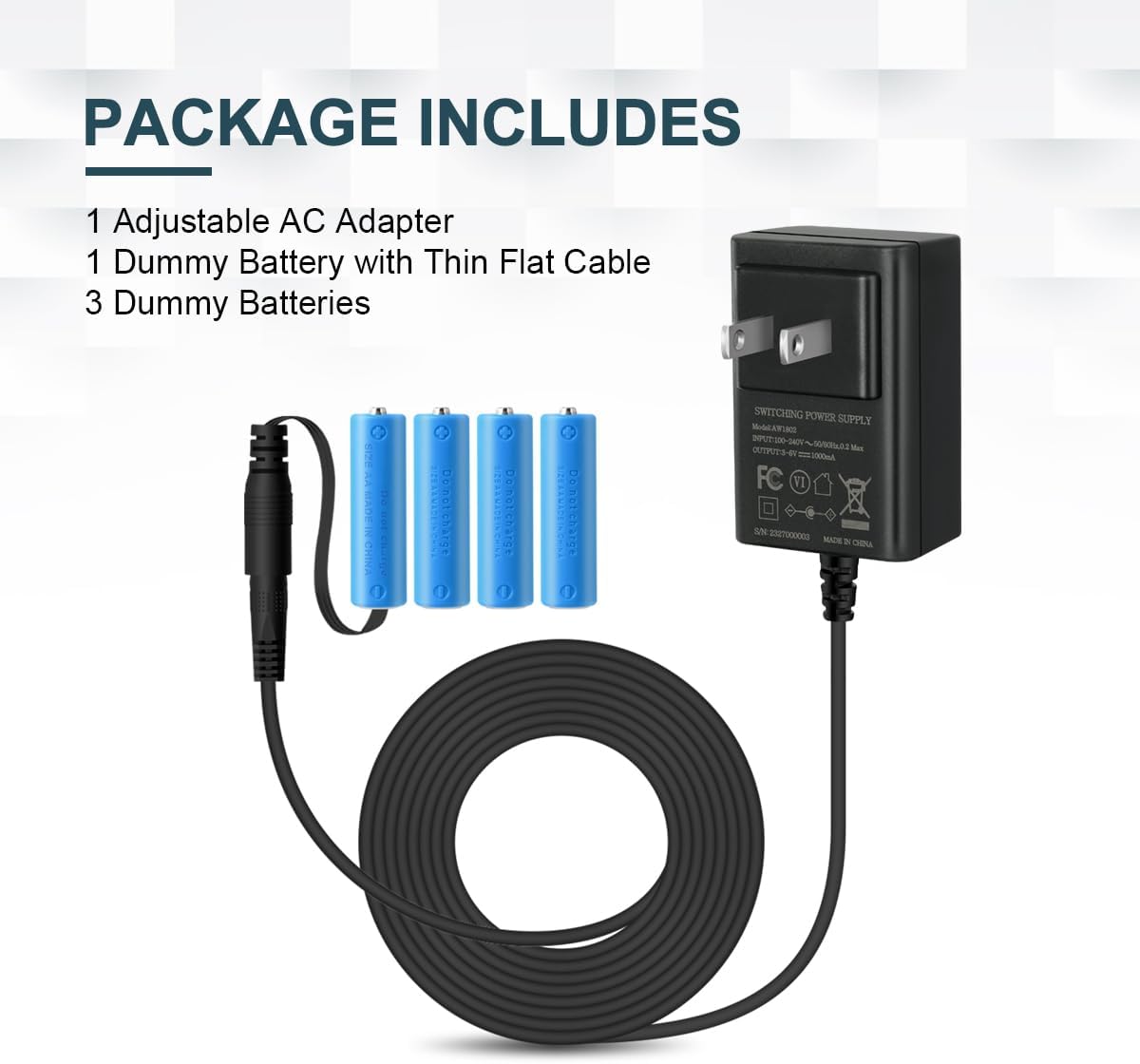 Lenink 2 3 4 3V, 4.5V, 6V, Adjustable AC Power Supply Adapter for AA AA AA Batteries, AA Battery Replacement Adapter