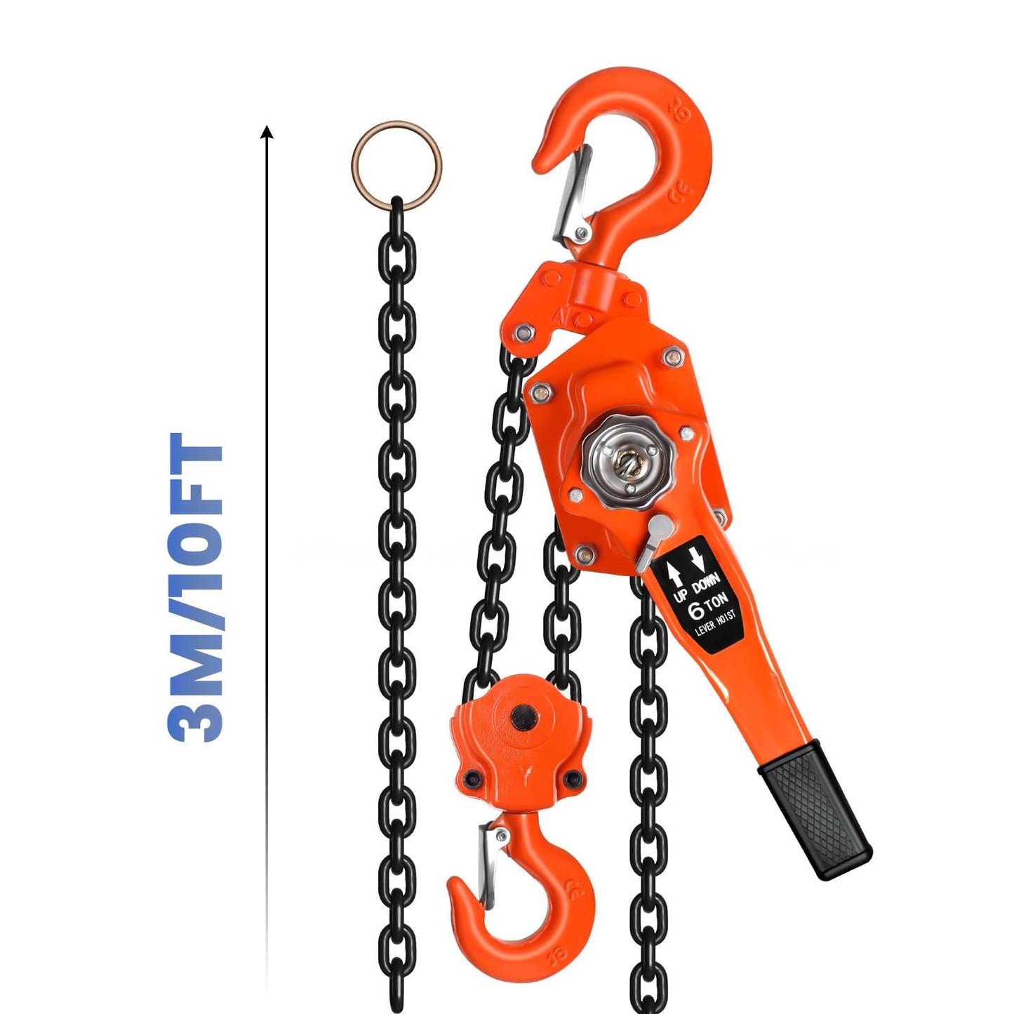 13200lbs Capacity Chain Lift, Heavy Duty G80 Steel Lever Hoist with Dual Brake System and 360° Hook, Durable Come Along for Garage and Farm (6Ton10FT)