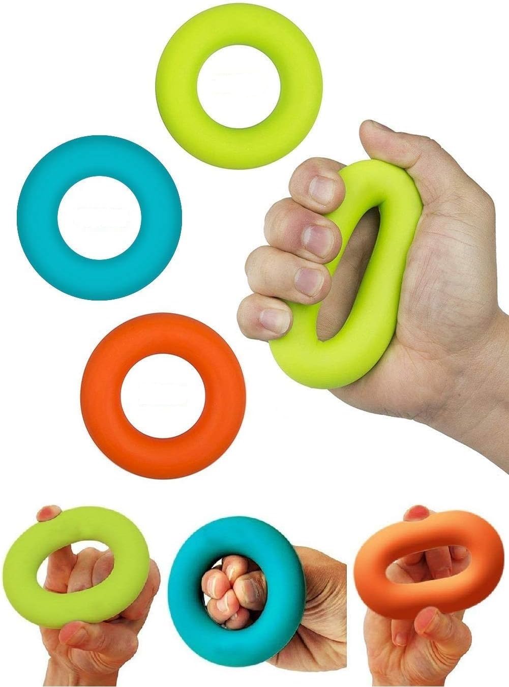 Grip Strength Trainer,Hand Grip Strengthener,Forearm Grip Workout - Grip Trainer Silicone Rings for Rock Climbing, Athletes & Stress Relief & Rehabilitation, 3 Resistance Levels(3 PCS)