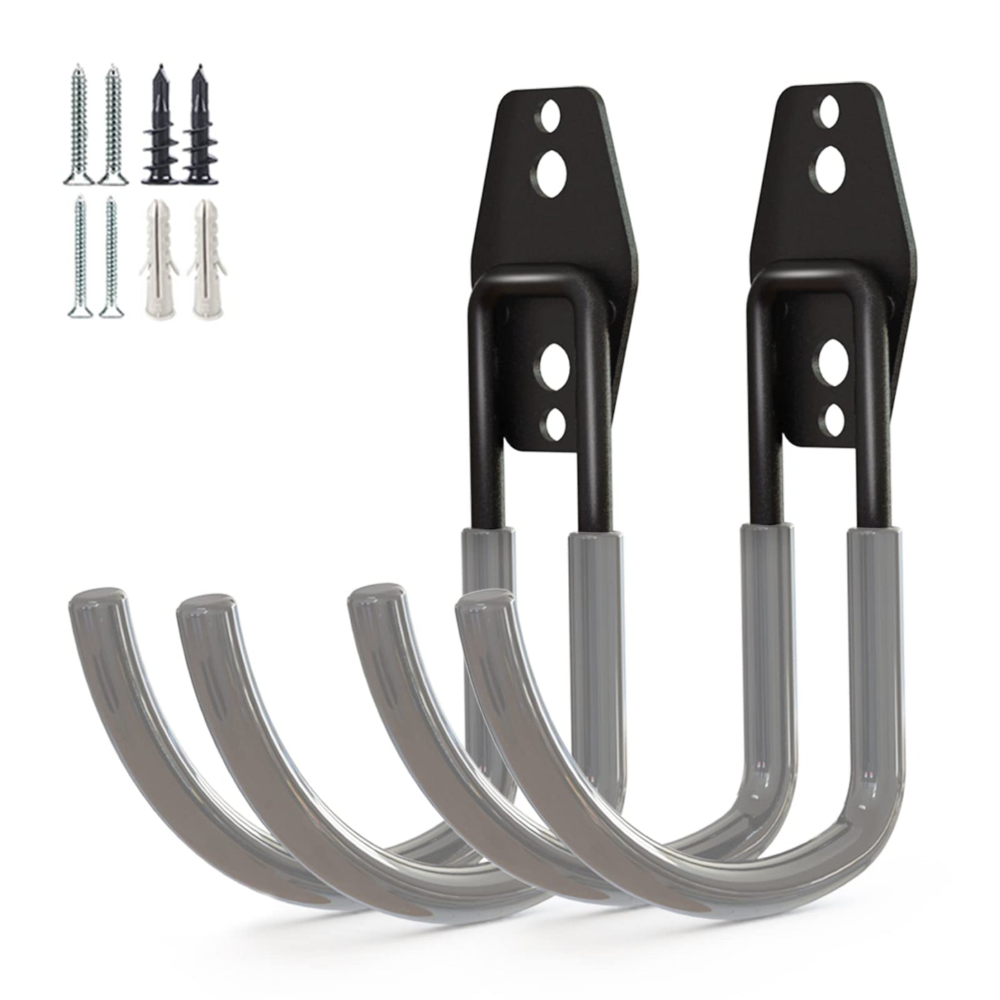 GeeWatom Garage Storage Utility Hooks，Garage Garden Tool Organizer，Steel Wall Mount Hooks, Large Garden U Hooks （2 Pack） (Type-2-Gray)