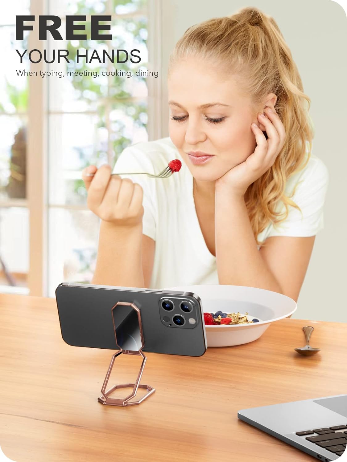 A-LuGei 360 & Phone Kickstand Ring Holder, Magnetic Cell Phone Grips, Phone Stand for Desk, Adhesive Phone Holder