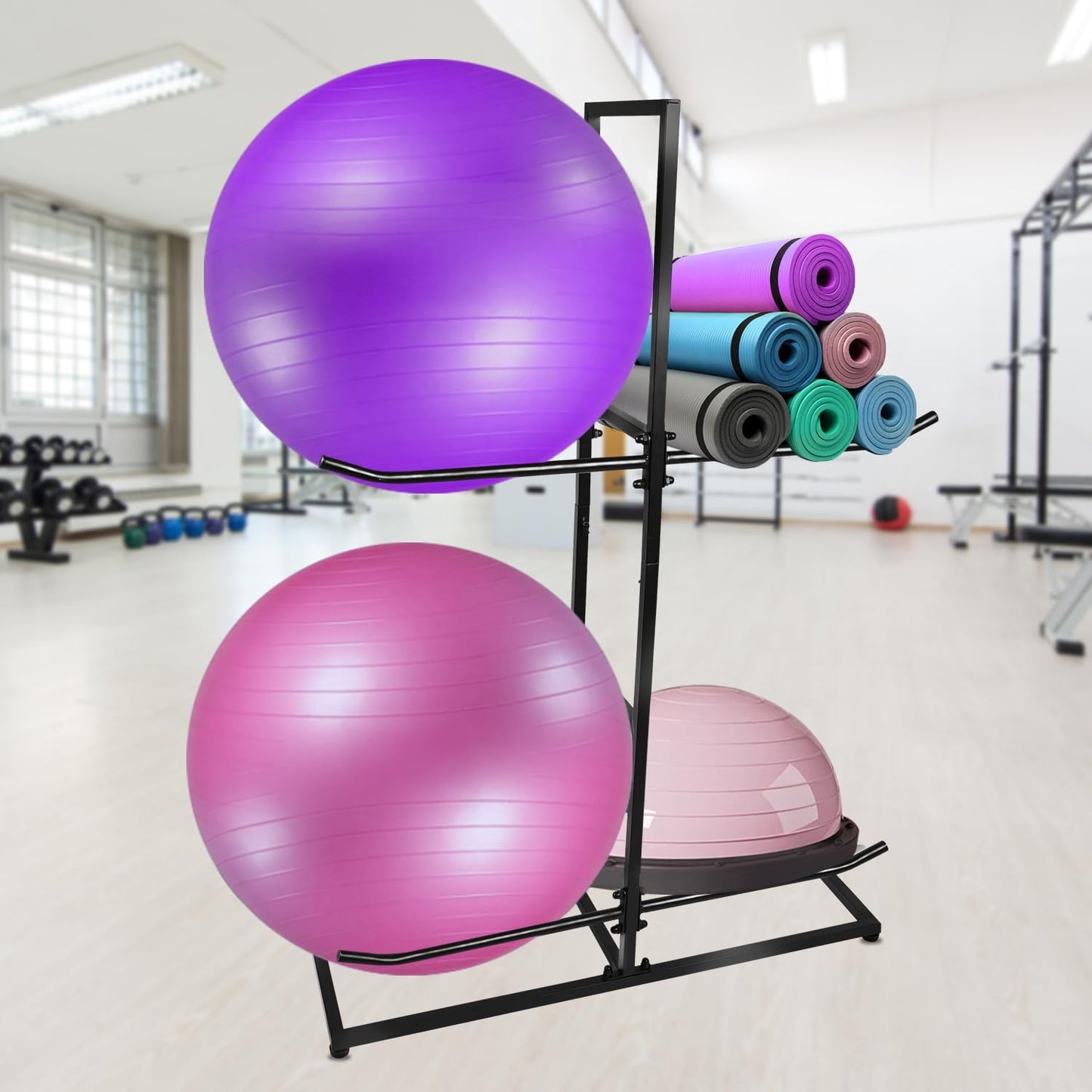 MANNIFEN Exercise Ball Holder,Stability Ball Rack, Exercise Ball and Balance Ball Storage Racks Suitable for Yoga Ball Stability Ball Yoga Mats Home and Commercial Gym ﻿