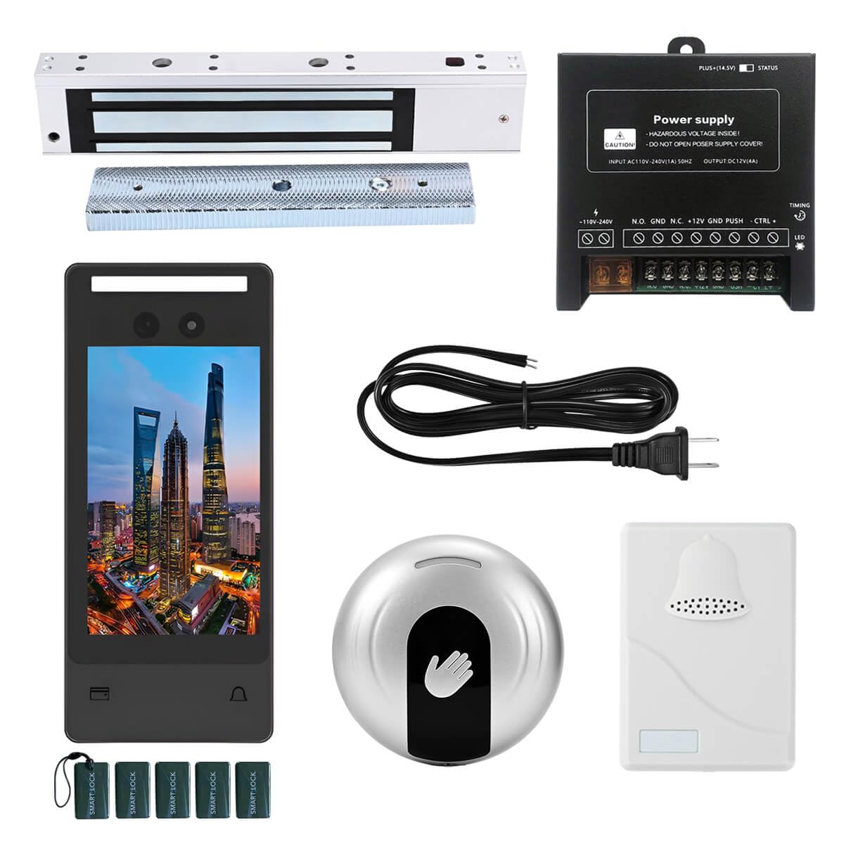 Face Recognition Access Control System with 600lb Magnetic Lock, 5-Inch HD Screen, Palm Vein, IC Card & Keypad Entry, Doorbell & Infrared Exit Button for Home Business Security