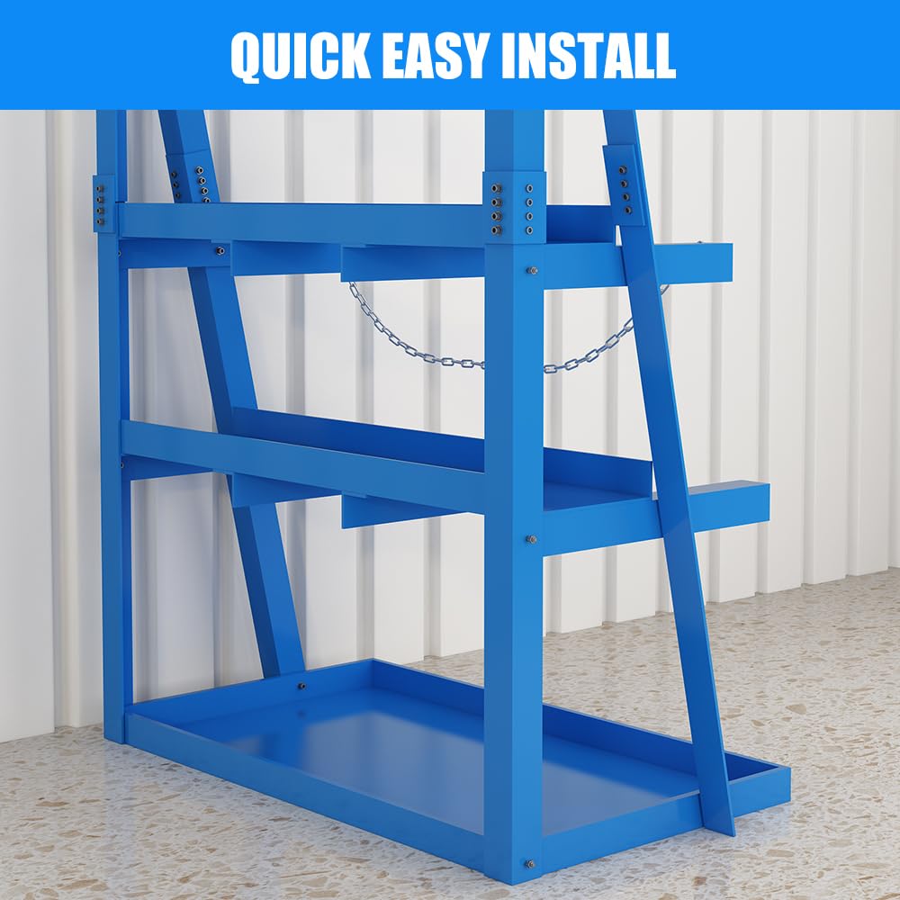 Yeeoy Vertical Bar Rack, 3000 LB Capacity, Heavy Duty Long Parts Storage Rack, Lumber Storage Rack with Safety Chain, Pipe Organizer Shelf for Garage Workshop Factory, Blue