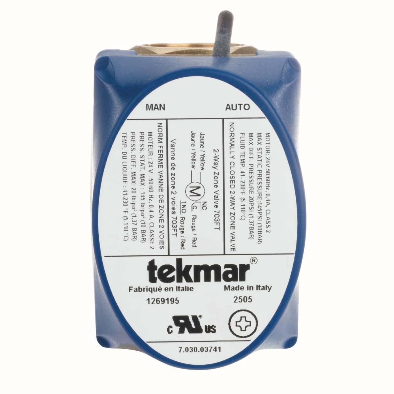 tekmar 703FT 2-Way Zone Valve | Normally Closed, Electro-Mechanical Actuation with End Switch, 1" Female NPT, 24V AC |Hydronic Heating & Cooling Systems