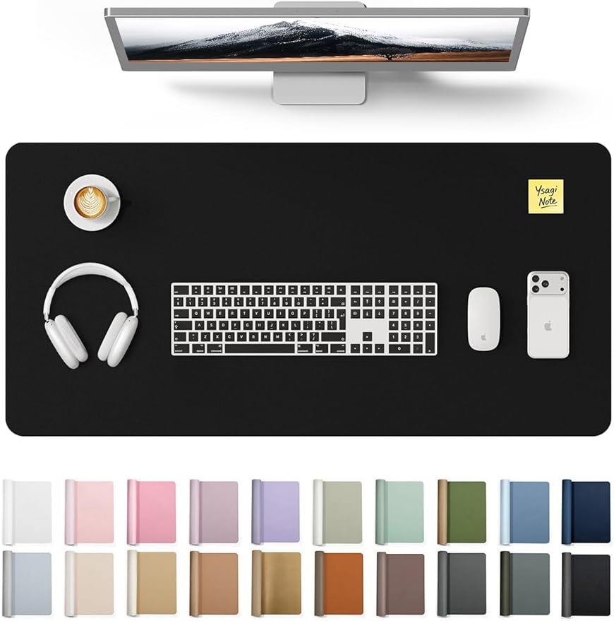 YSAGi Large Extended PU Leather Desk Pad Protector – Non-Slip Waterproof Desk Mat for Office & Home, Easy Clean Mouse Pad & Laptop Writing Blotter 35.4"x17" Black
