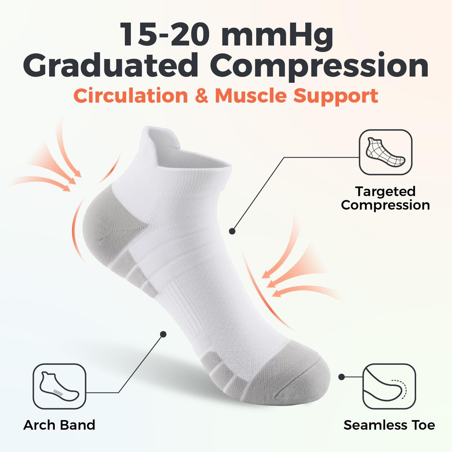 musesox Ankle Compression Socks for Women and Men,Low Cut Compression Running Socks with Arch Support(6 Pairs) Best for Sports,Workout,Travel,Daily,Black,White,Gray,Unisex,Medium