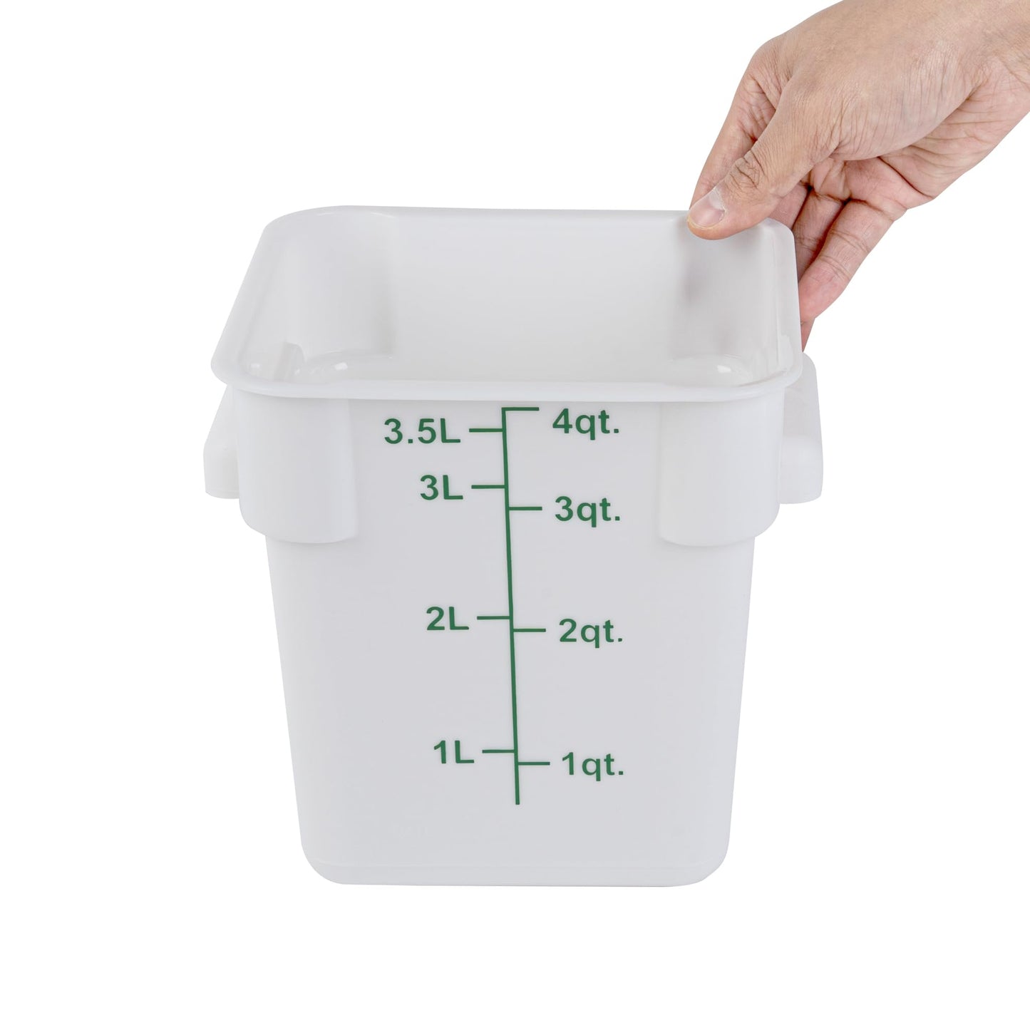 Restaurantware Food Storage Container 10 Pack of 4 qt Plastic Kitchen Storage Bin with Volume Markers Space-Efficient Design Dishwasher-Safe Polypropylene White