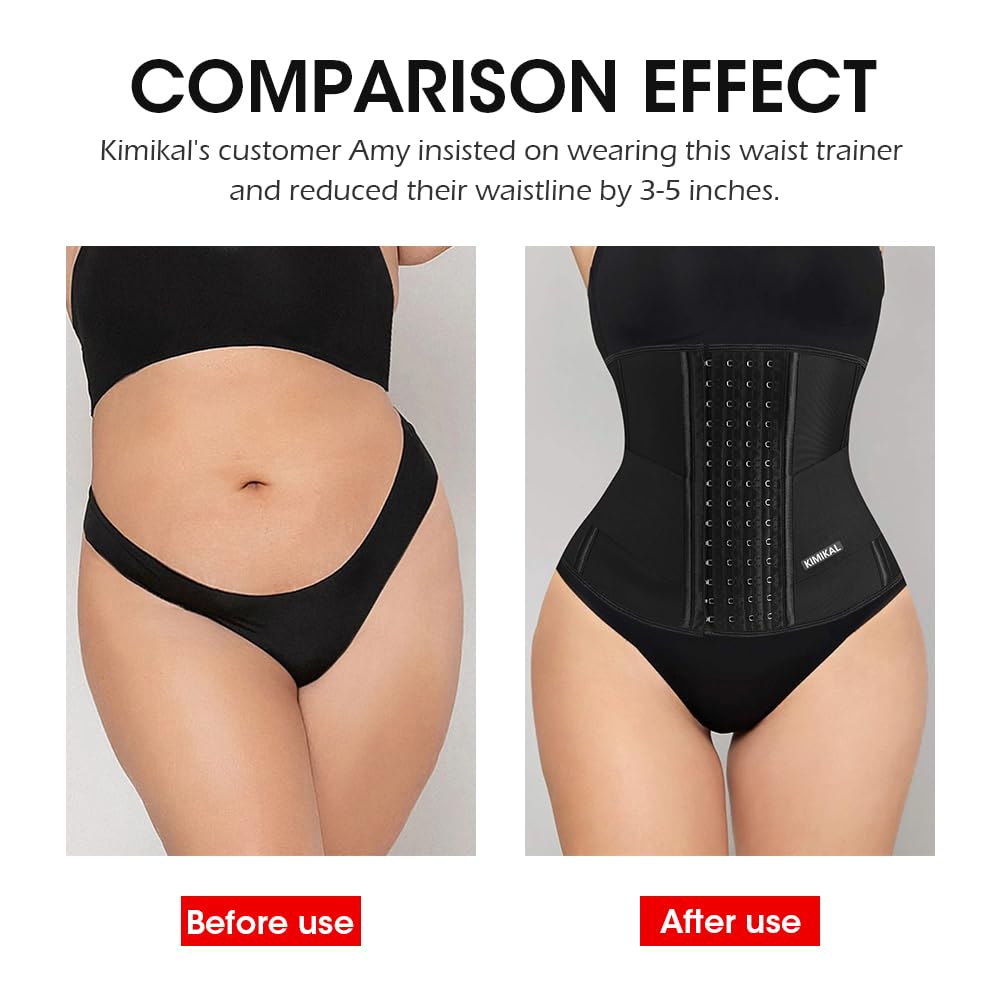 KIMIKAL Women Waist Trainer Corset Belt: Under Clothes Sport Tummy Control Long Torso Shapewear Black