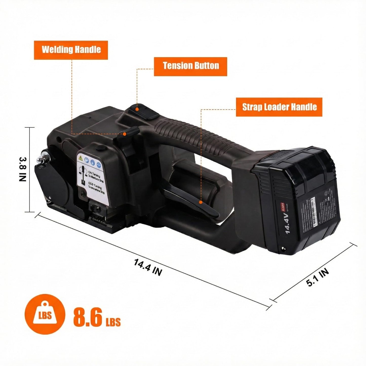 Electric Strapping Machine – 4,500N Tensioner, LCD Display, 4,000mAh Battery, Automatic Portable Banding Tool Kit for 1/2–5/8" PET/PP Straps, Pallet & Box Packaging (Black, 2 x 4,000 mAh Battery)