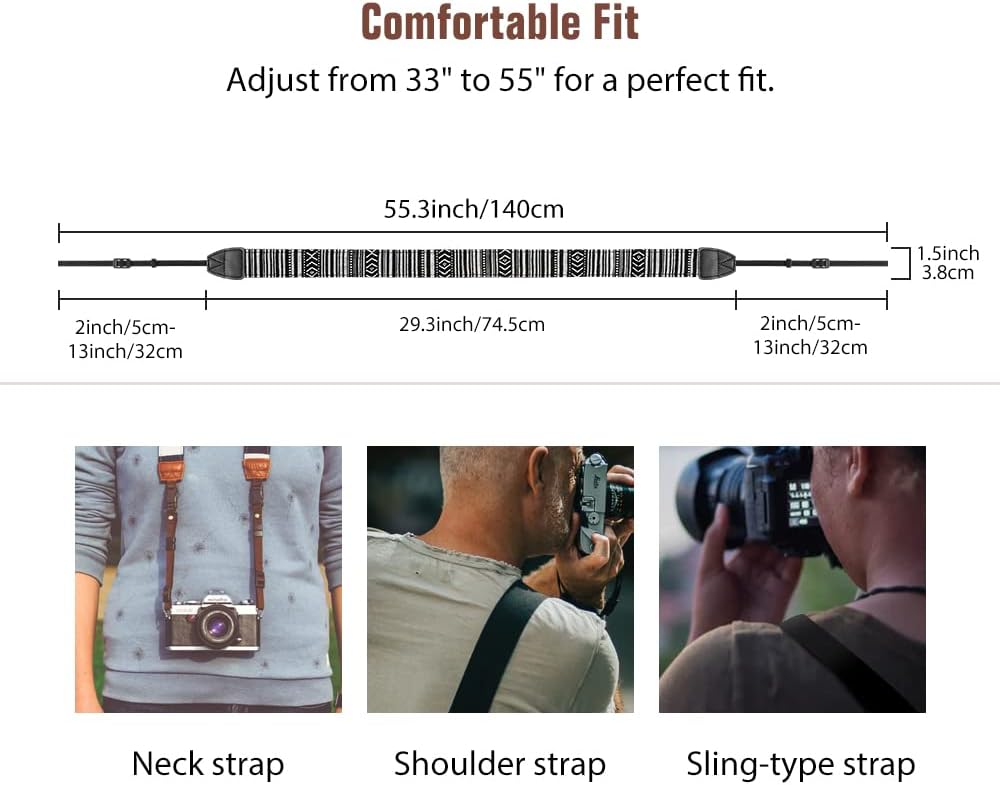 MoKo Camera Strap, Retro Cotton Canvas Woven Strap Universal Shoulder Neck Sling Belt for ALL DSLR/SLR Cameras