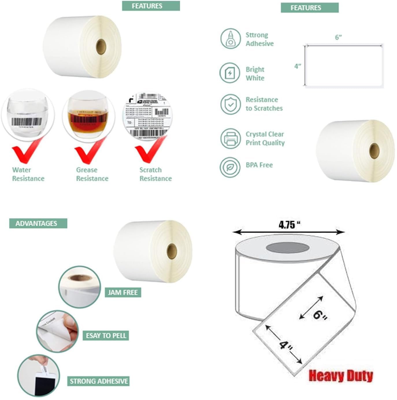 iMBAPrice - 10 Roll of 450-4x6 Direct Thermal Labels for Zebra 2844 ZP-450 ZP-500 ZP-505 (1 inch core) - 95+60GSM Top Coated