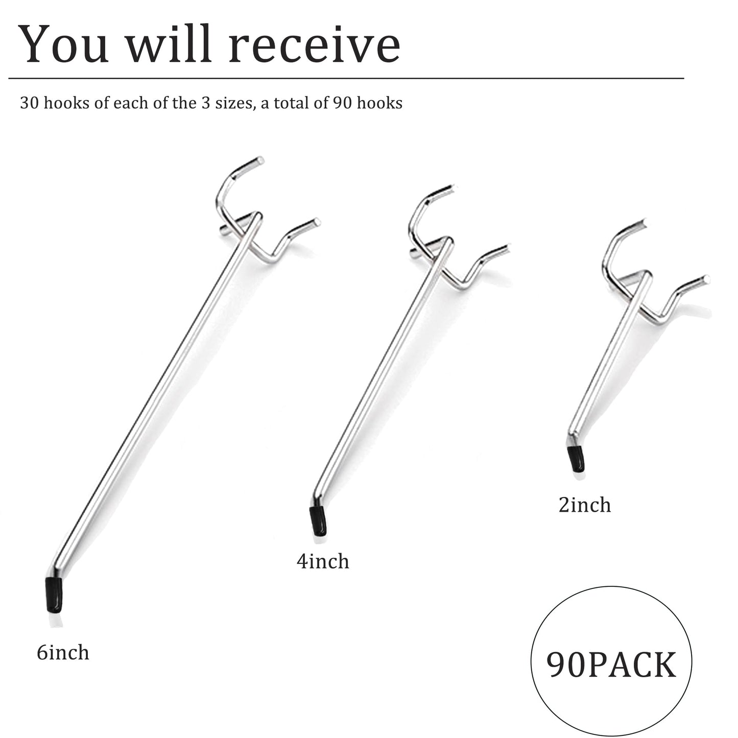 Wohegyy pegboard Hooks, Heavy Duty Peg Board Organizer Accessories,Metal Hooks for pegboard,peg Board Hooks for Hanging for 1/4" Pegboard Hanging Tools Garage (90 Pack)